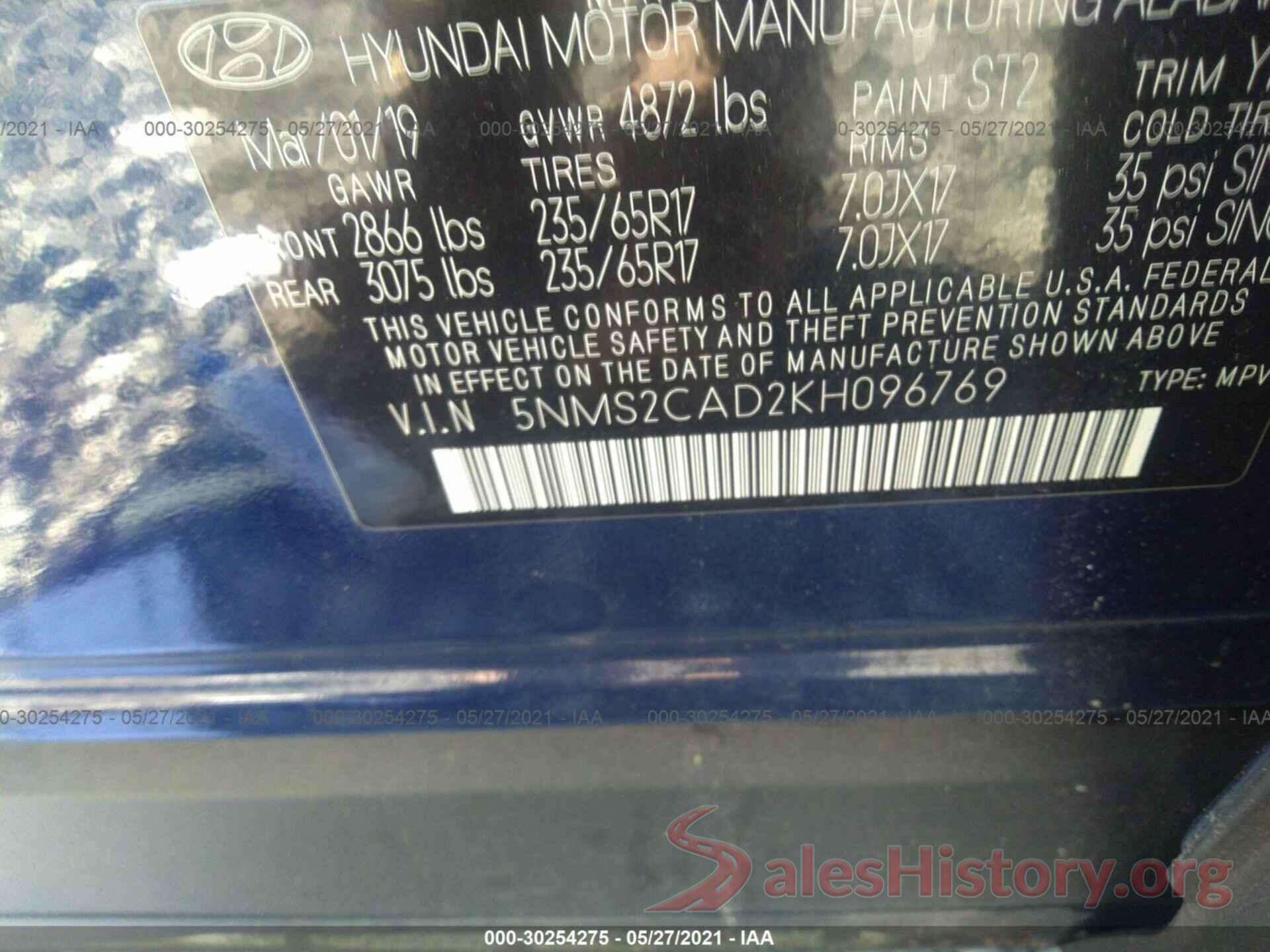 5NMS2CAD2KH096769 2019 HYUNDAI SANTA FE