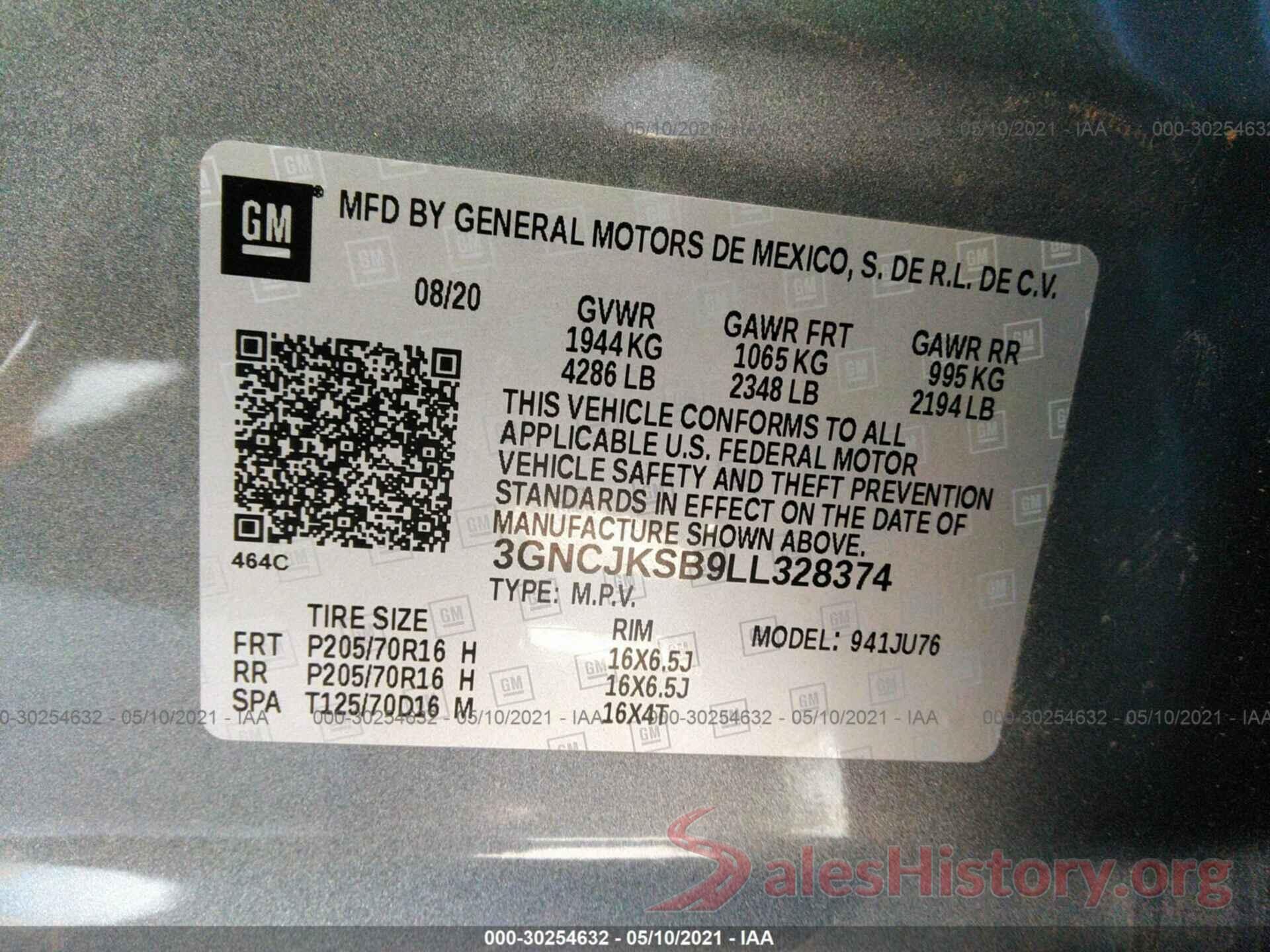 3GNCJKSB9LL328374 2020 CHEVROLET TRAX