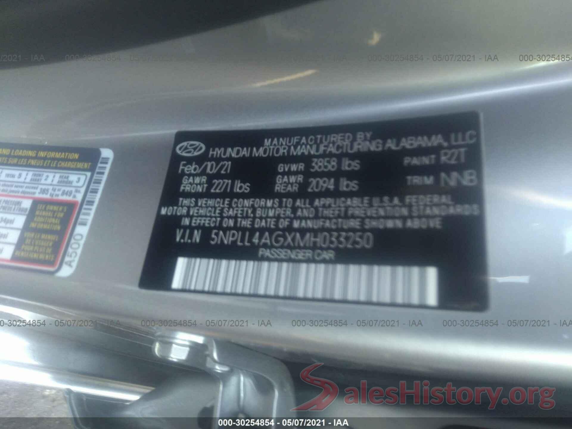 5NPLL4AGXMH033250 2021 HYUNDAI ELANTRA