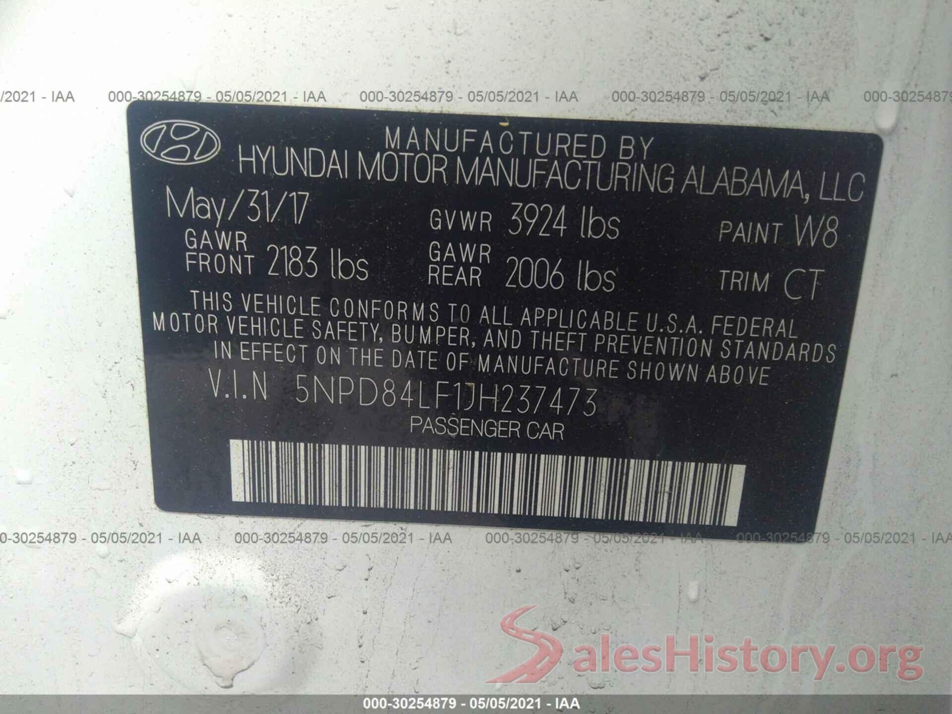 5NPD84LF1JH237473 2018 HYUNDAI ELANTRA