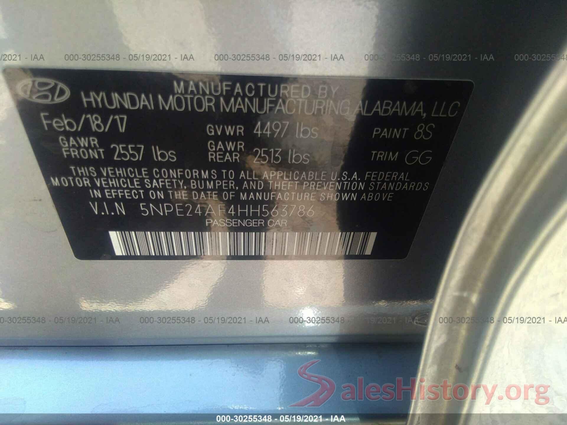 5NPE24AF4HH563786 2017 HYUNDAI SONATA