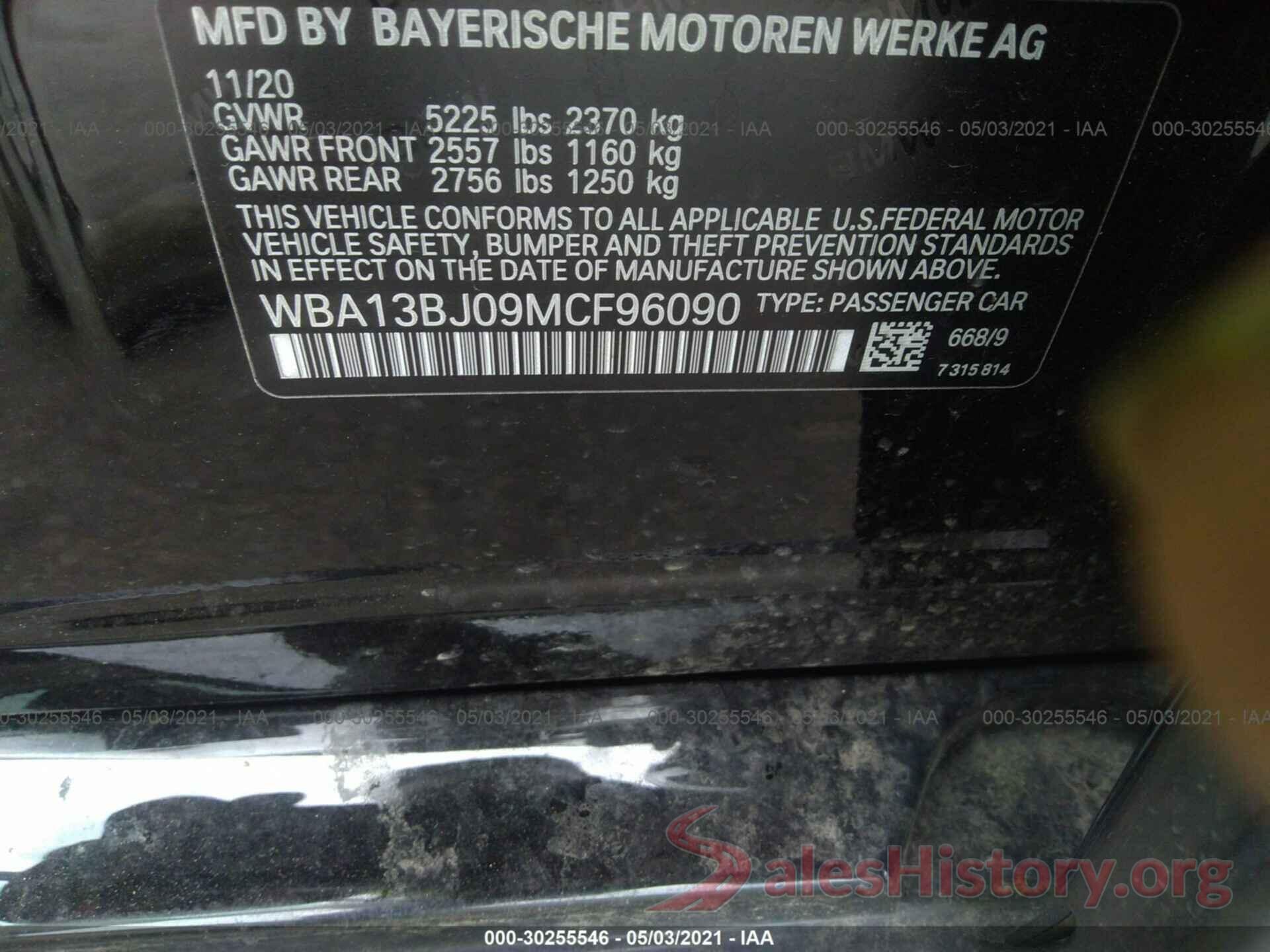 WBA13BJ09MCF96090 2021 BMW 5 SERIES