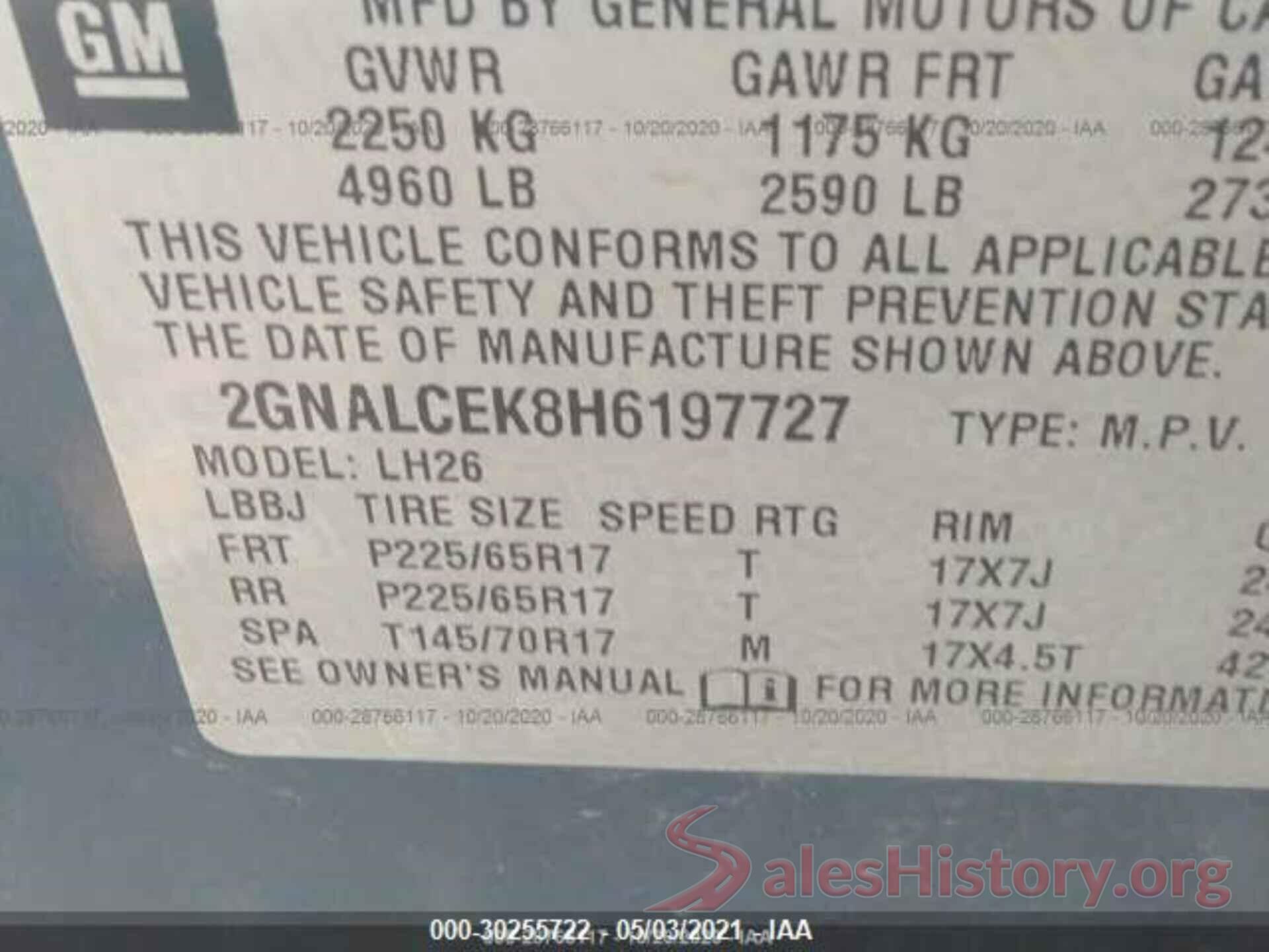 2GNALCEK8H6197727 2017 CHEVROLET EQUINOX