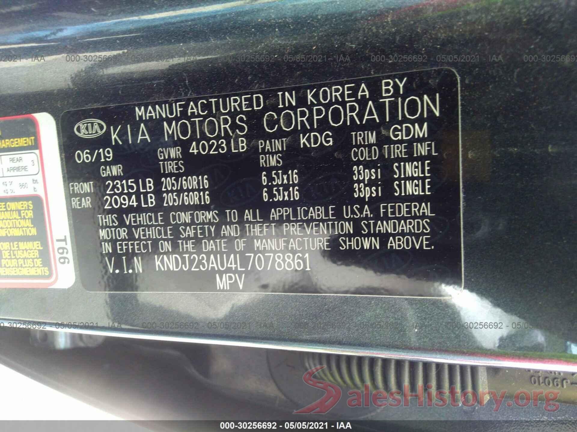 KNDJ23AU4L7078861 2020 KIA SOUL