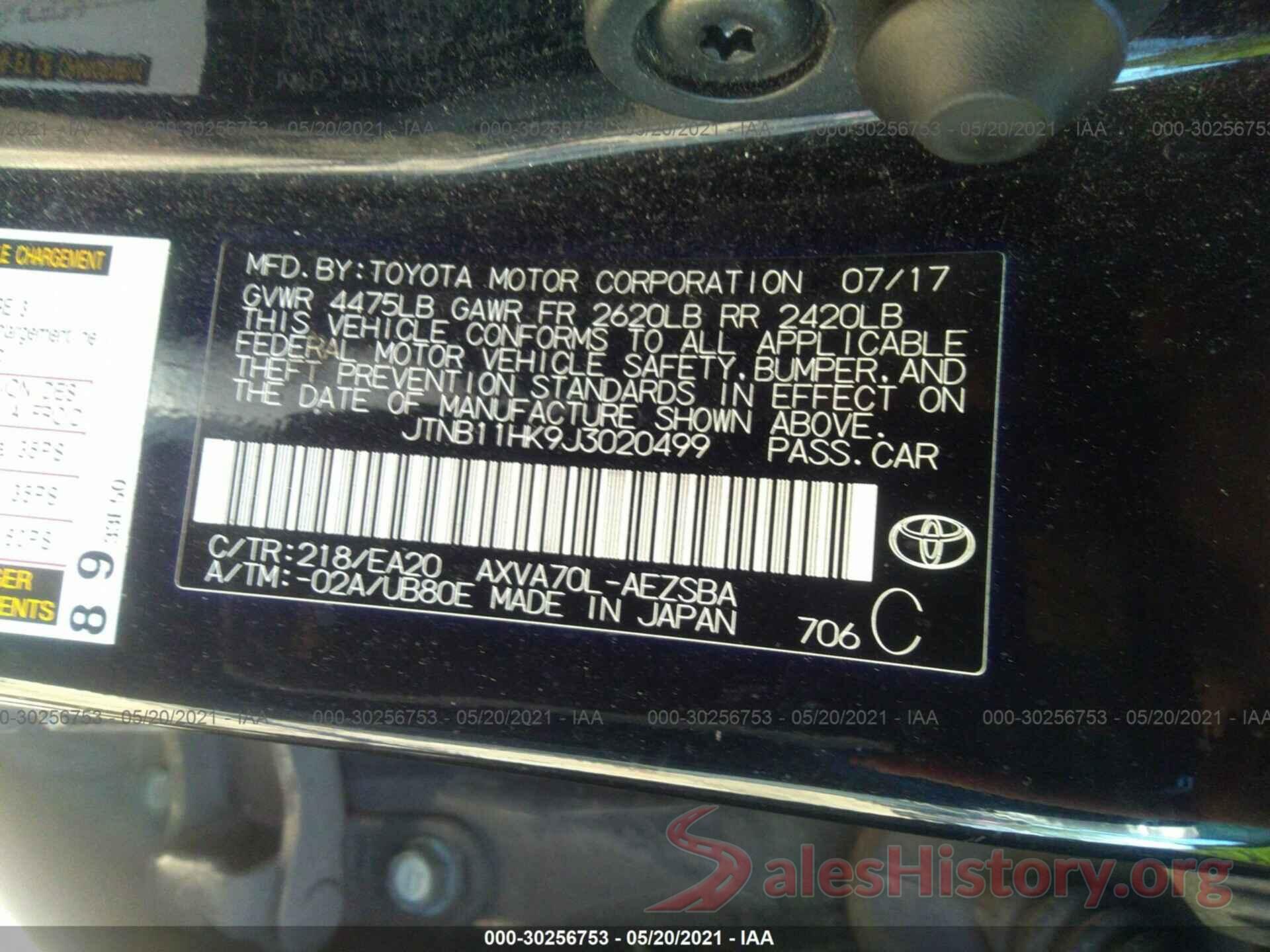 JTNB11HK9J3020499 2018 TOYOTA CAMRY