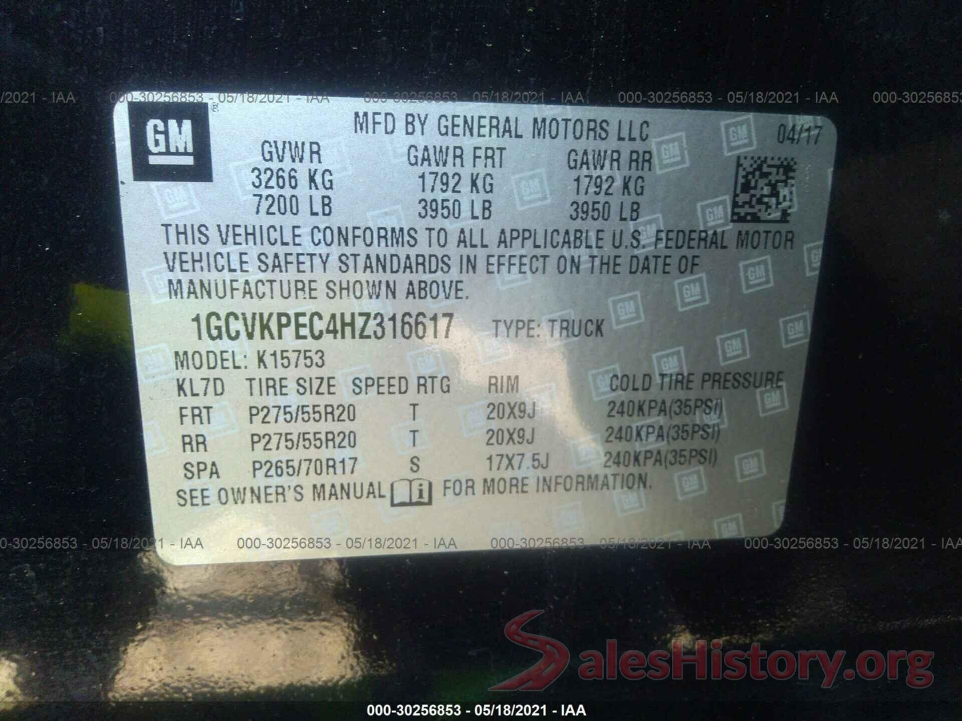 1GCVKPEC4HZ316617 2017 CHEVROLET SILVERADO 1500