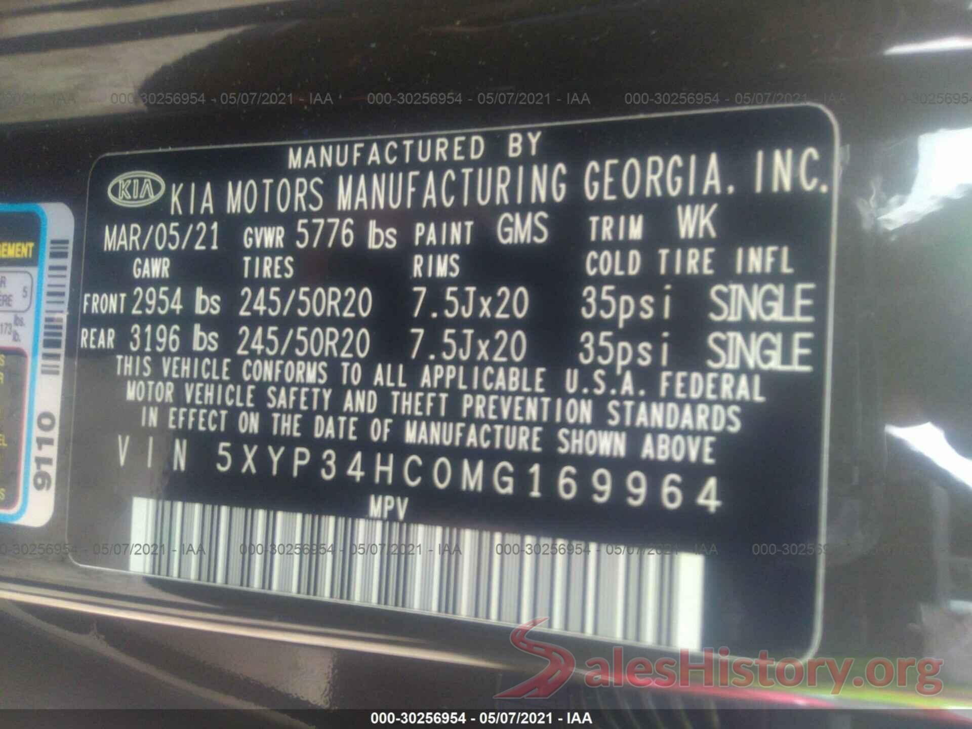 5XYP34HC0MG169964 2021 KIA TELLURIDE