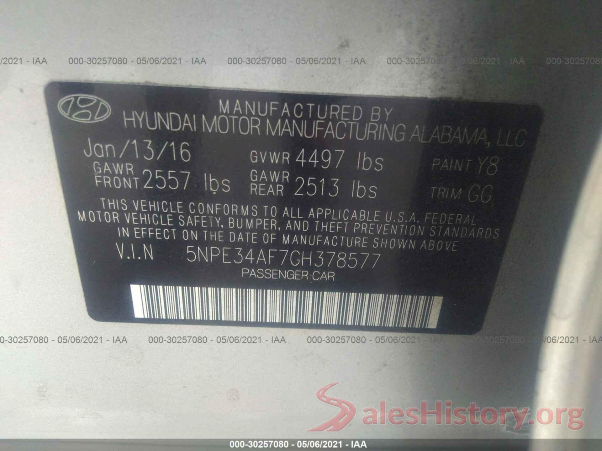 5NPE34AF7GH378577 2016 HYUNDAI SONATA