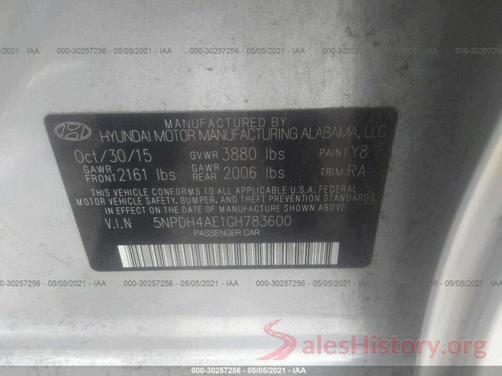 5NPDH4AE1GH783600 2016 HYUNDAI ELANTRA