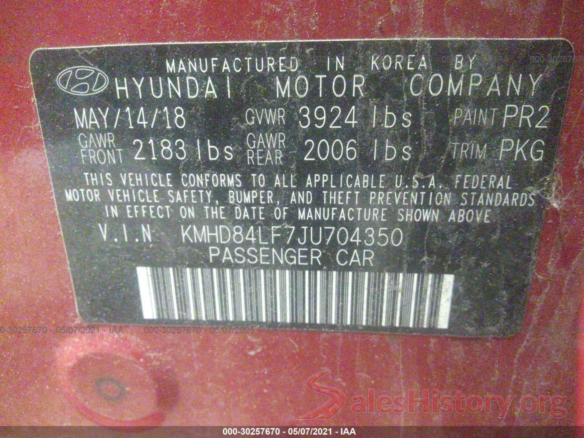 KMHD84LF7JU704350 2018 HYUNDAI ELANTRA