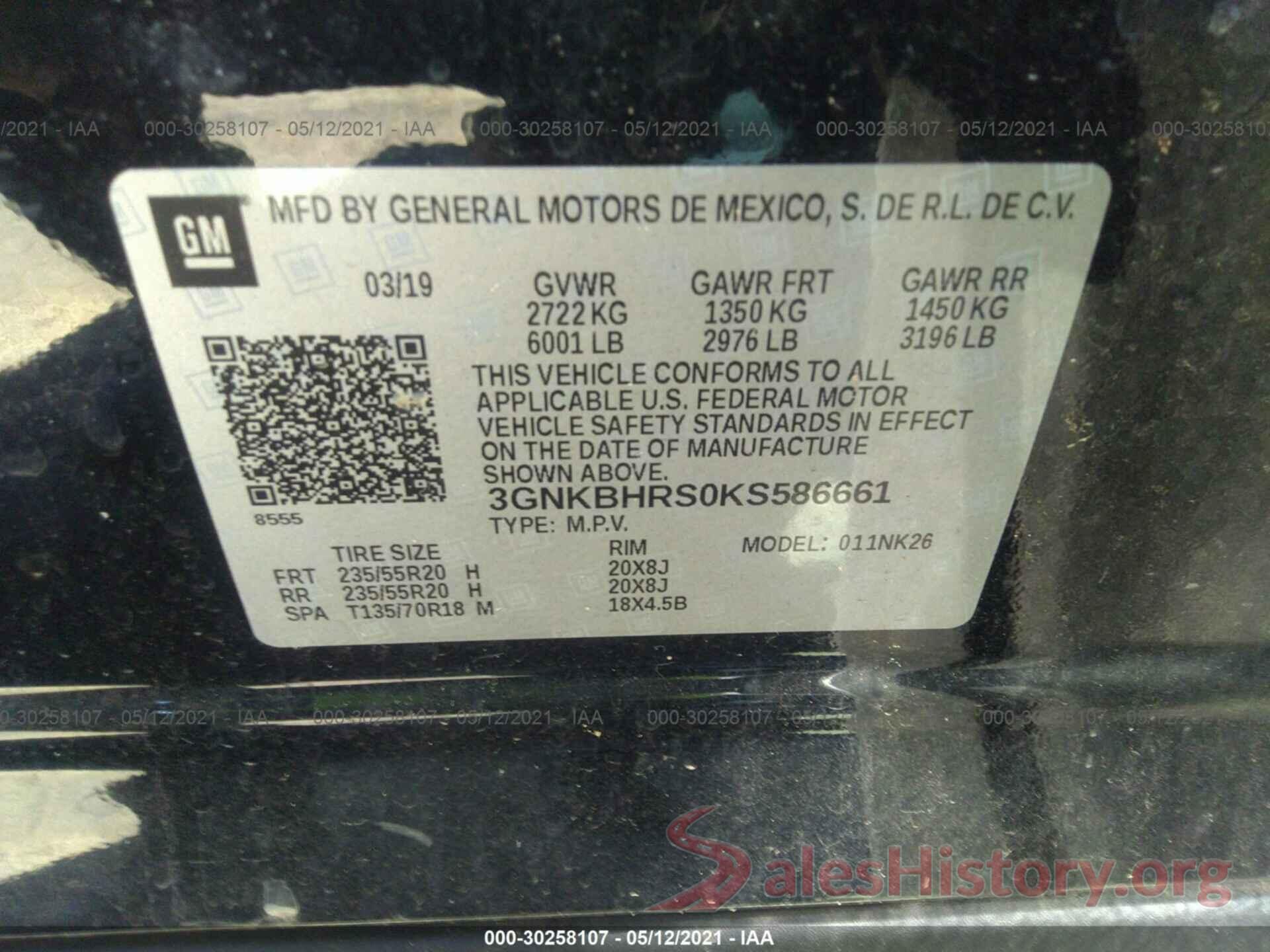 3GNKBHRS0KS586661 2019 CHEVROLET BLAZER