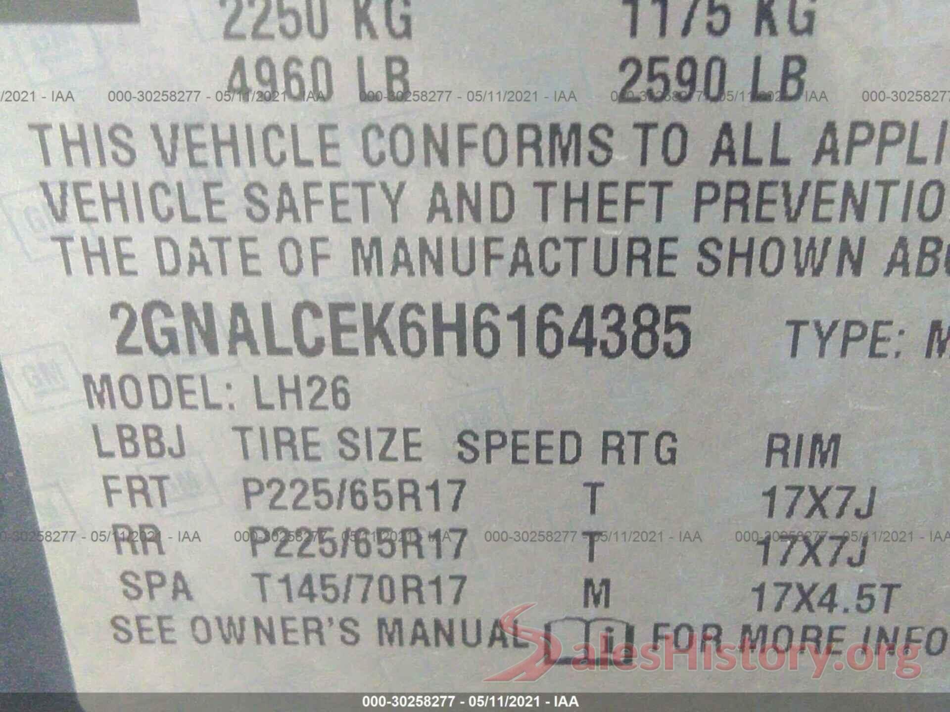 2GNALCEK6H6164385 2017 CHEVROLET EQUINOX