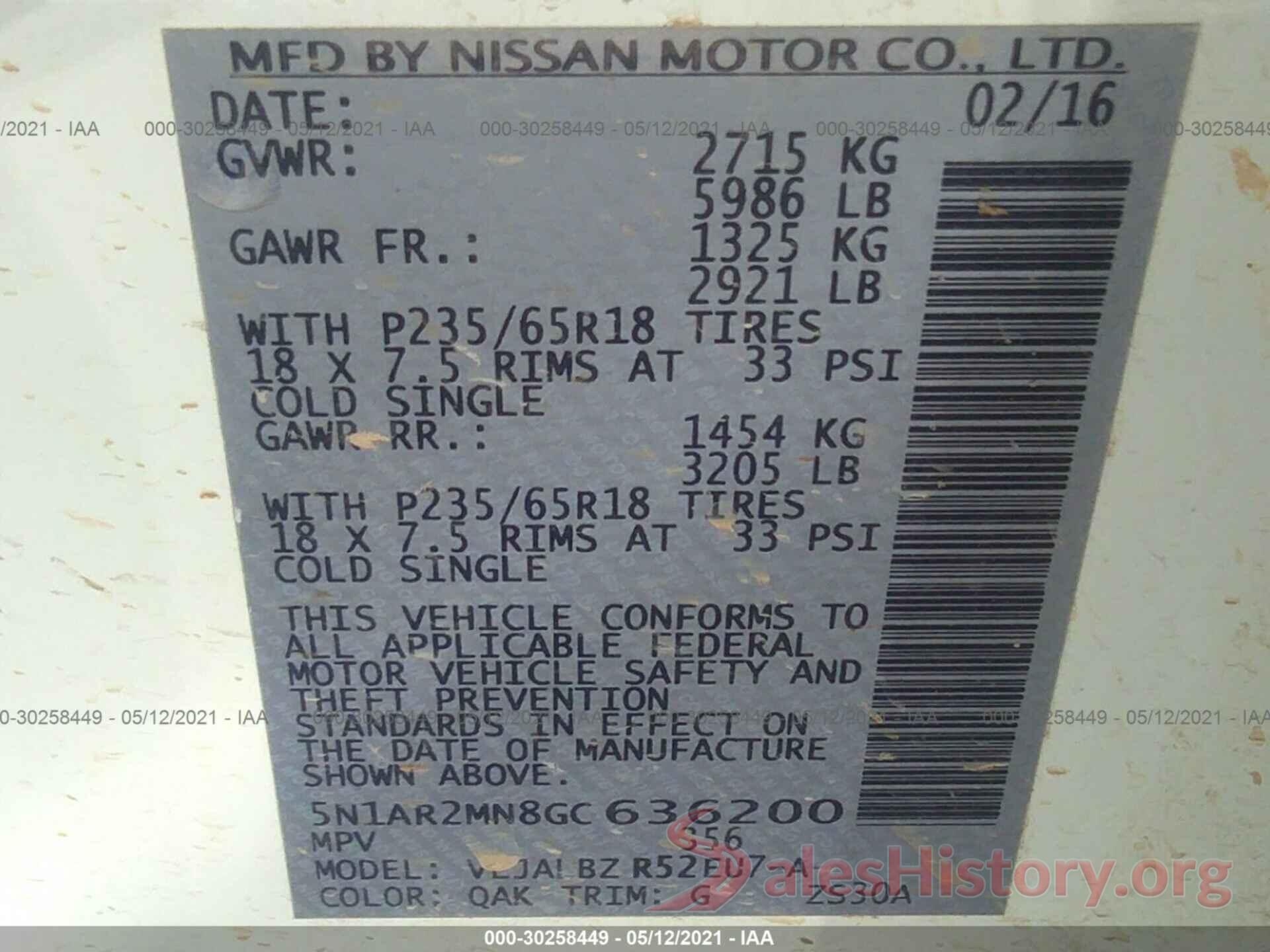 5N1AR2MN8GC636200 2016 NISSAN PATHFINDER