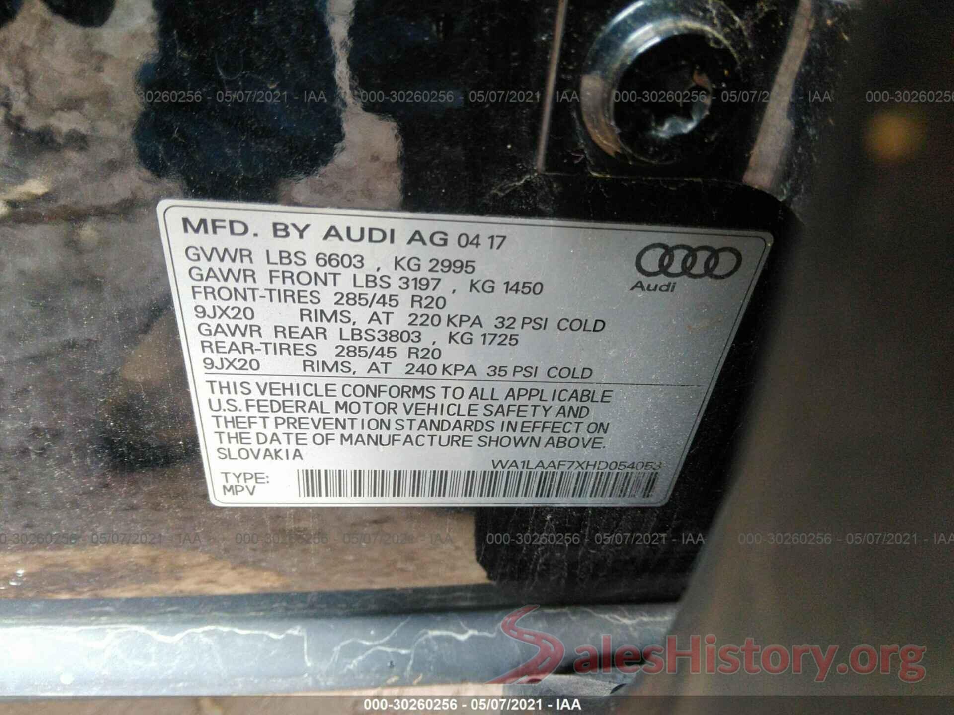 WA1LAAF7XHD054053 2017 AUDI Q7