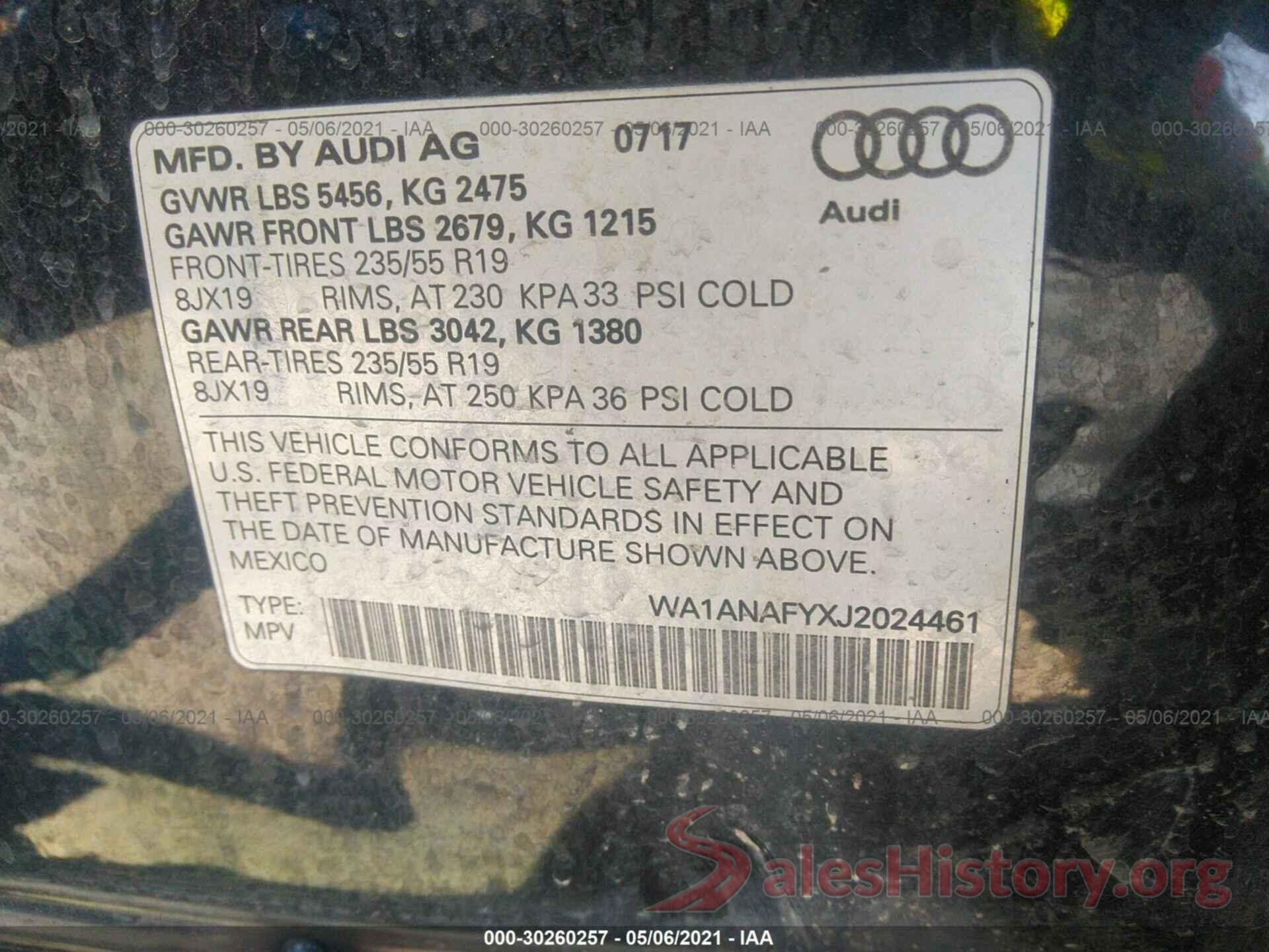 WA1ANAFYXJ2024461 2018 AUDI Q5