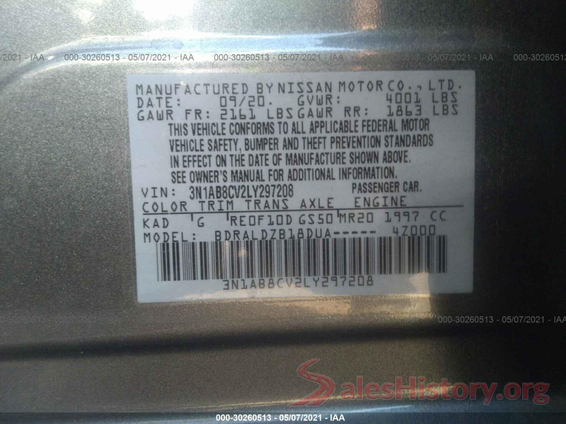 3N1AB8CV2LY297208 2020 NISSAN SENTRA