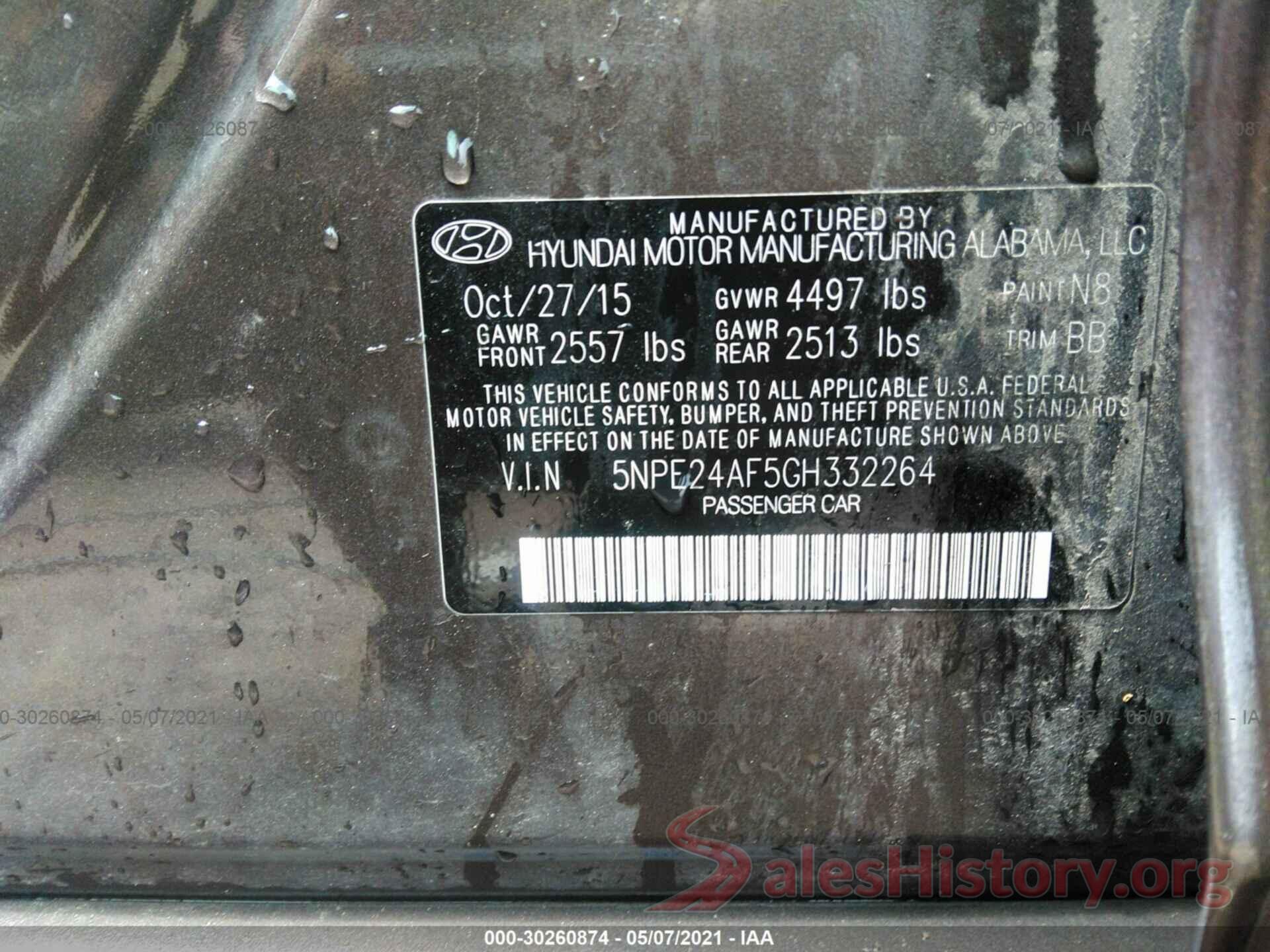 5NPE24AF5GH332264 2016 HYUNDAI SONATA