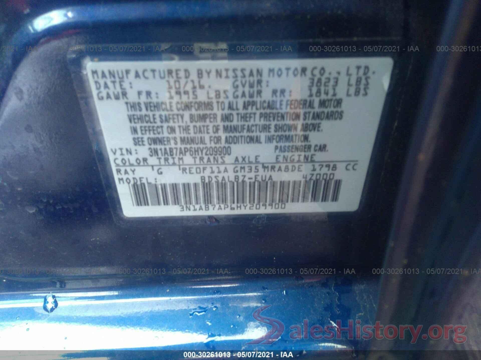 3N1AB7AP6HY209900 2017 NISSAN SENTRA