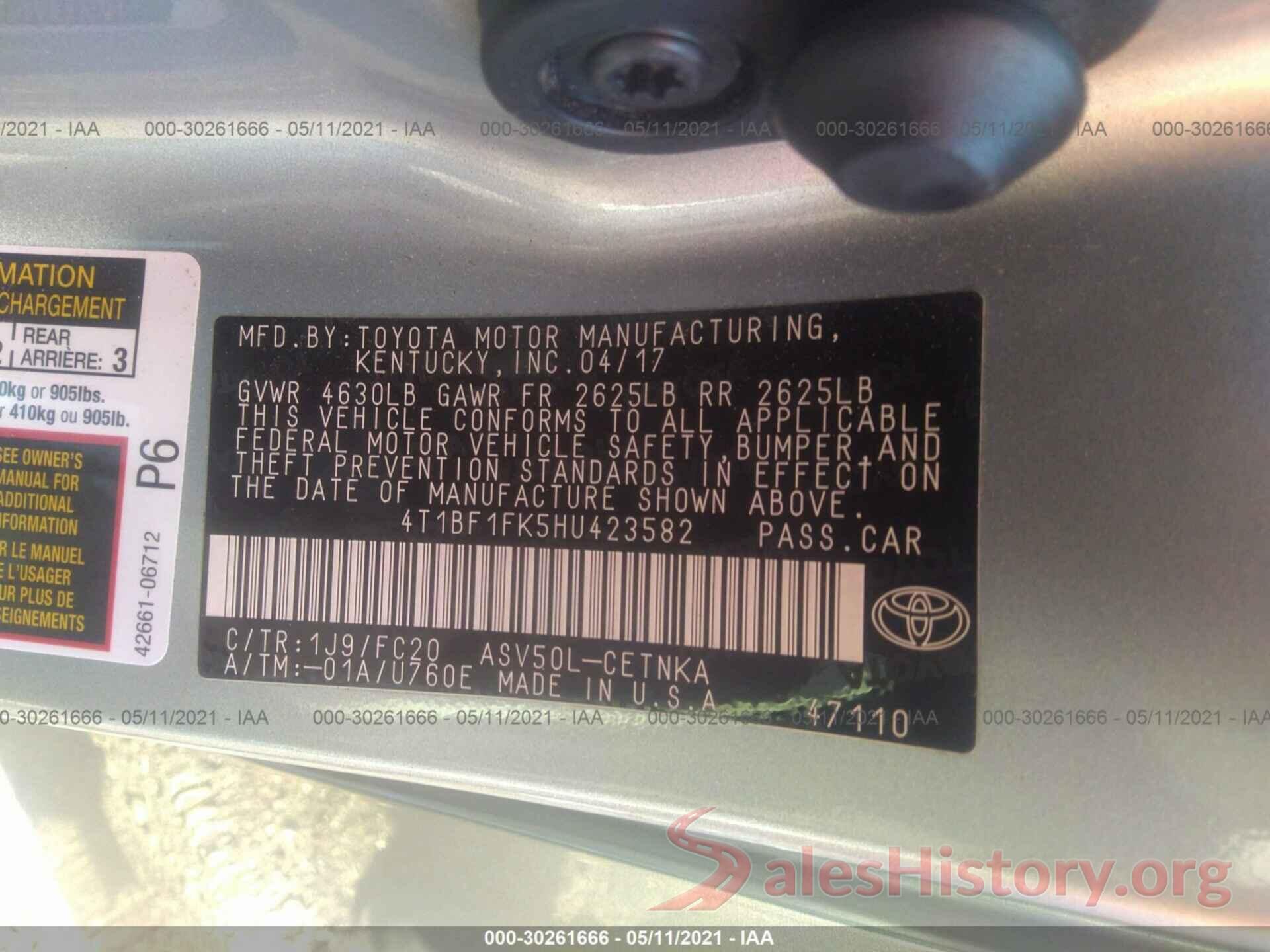 4T1BF1FK5HU423582 2017 TOYOTA CAMRY