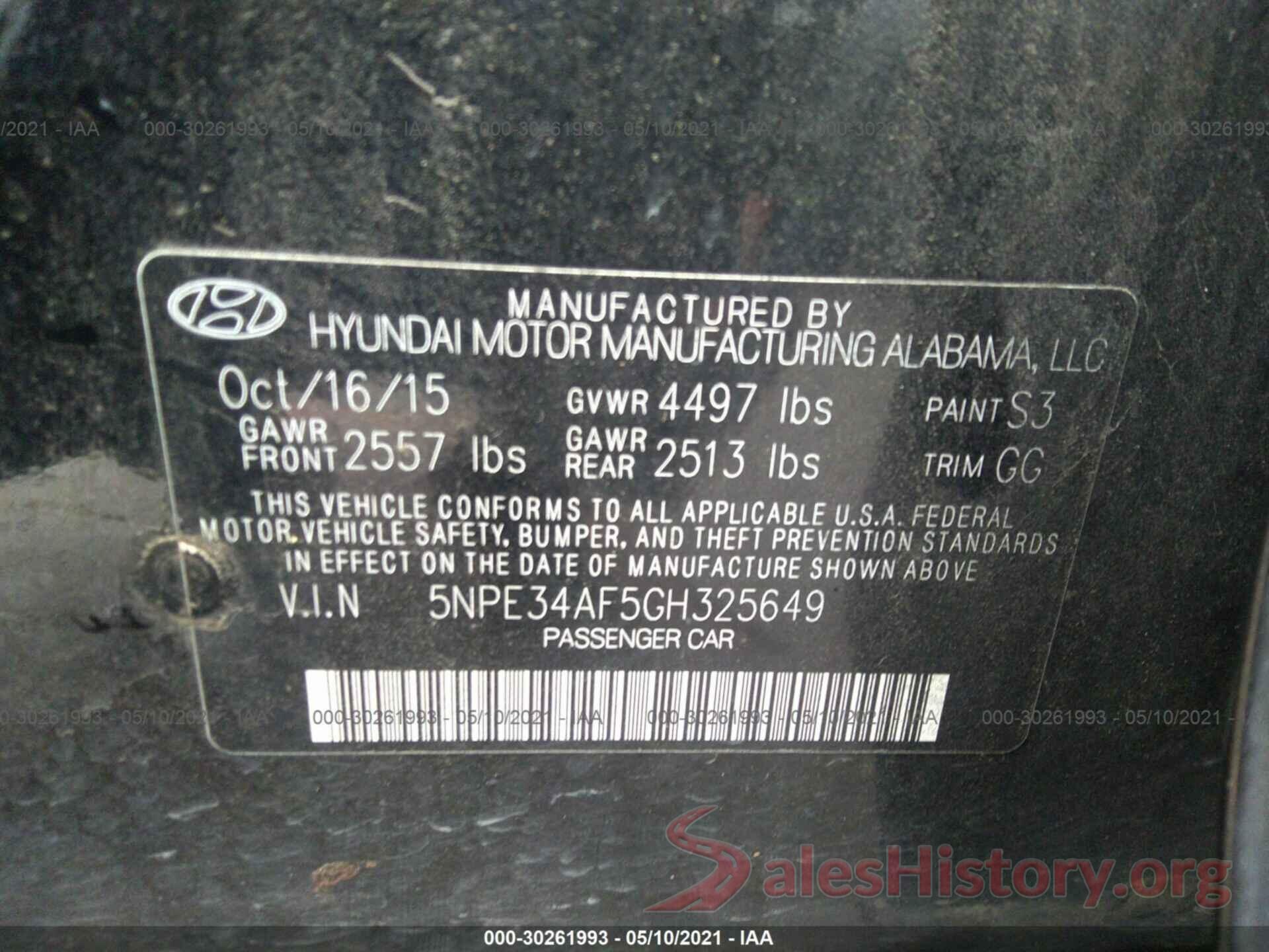 5NPE34AF5GH325649 2016 HYUNDAI SONATA