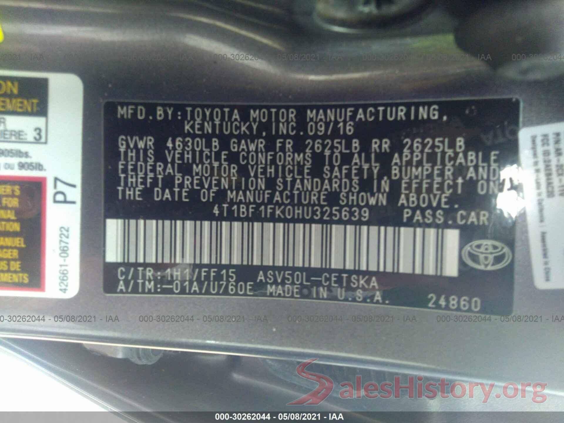 4T1BF1FK0HU325639 2017 TOYOTA CAMRY