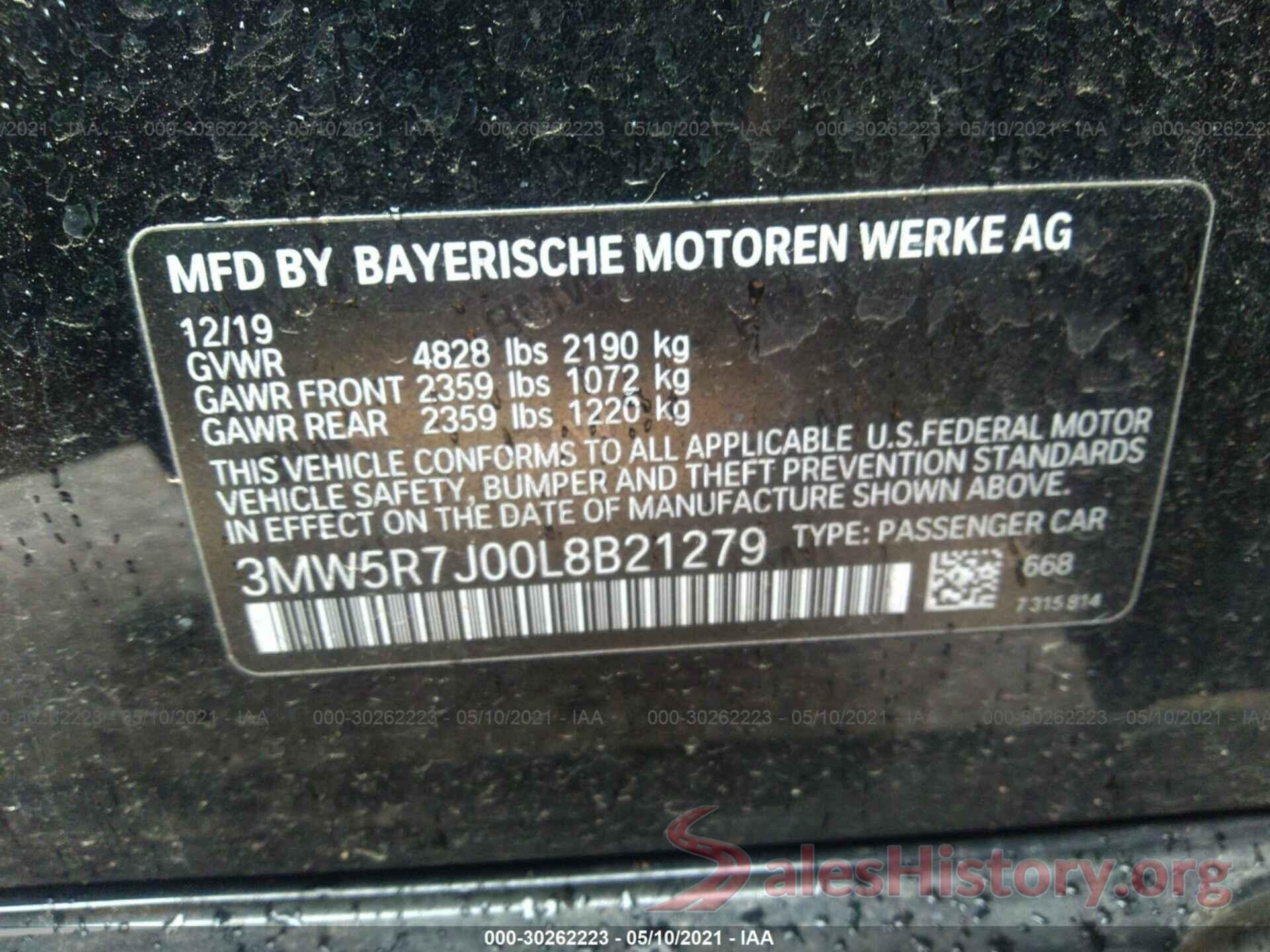 3MW5R7J00L8B21279 2020 BMW 3 SERIES