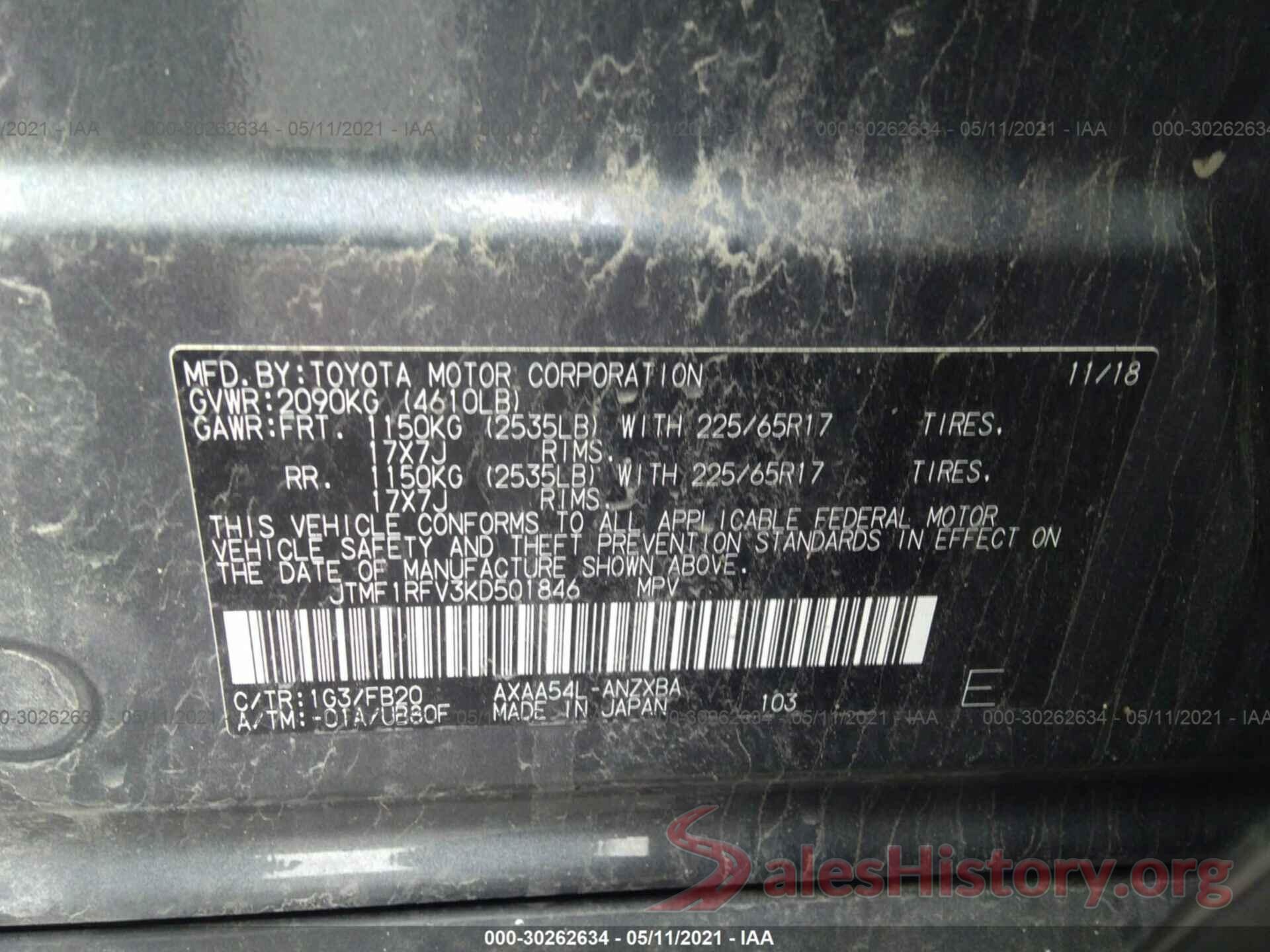 JTMF1RFV3KD501846 2019 TOYOTA RAV4