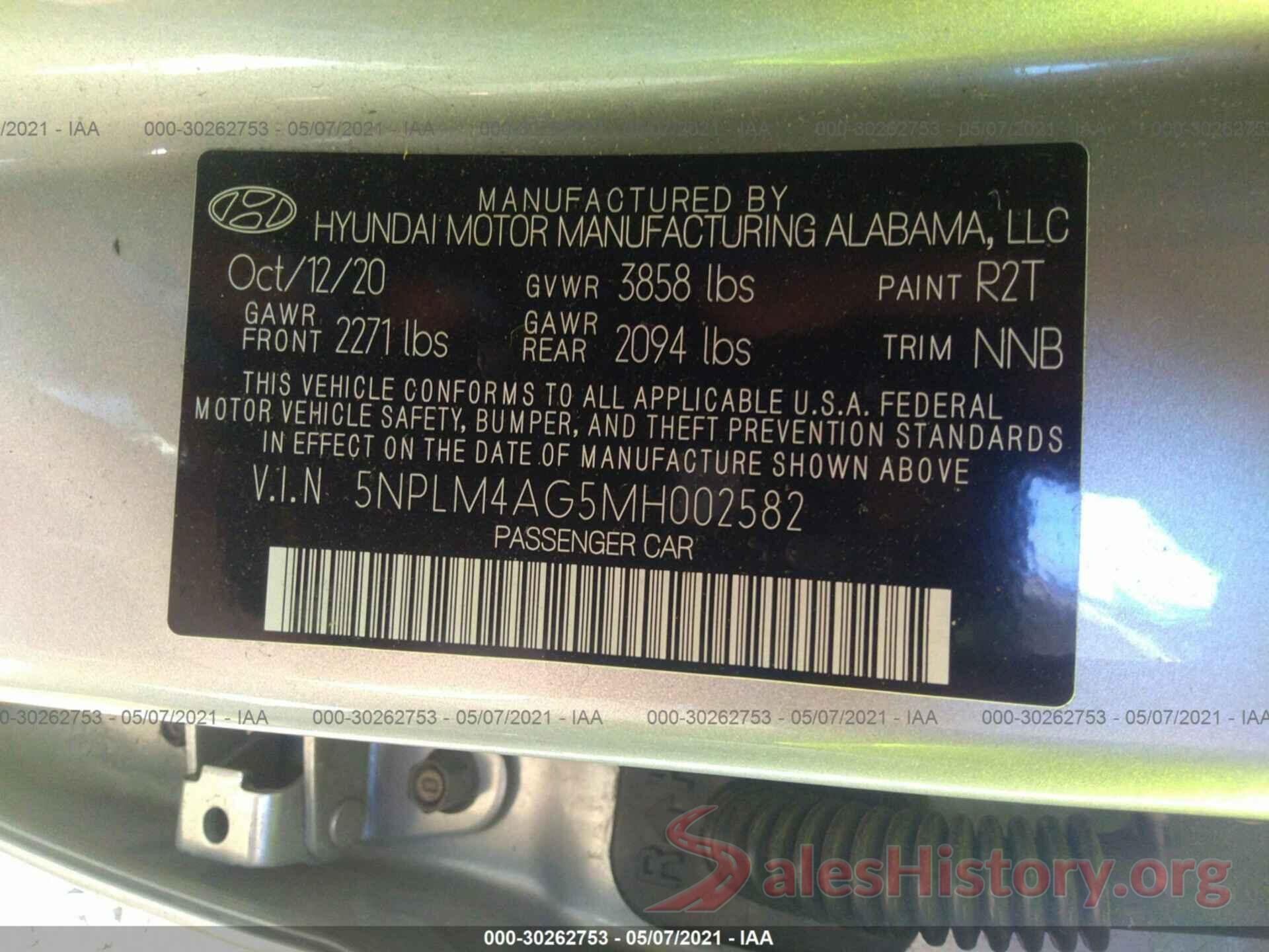 5NPLM4AG5MH002582 2021 HYUNDAI ELANTRA