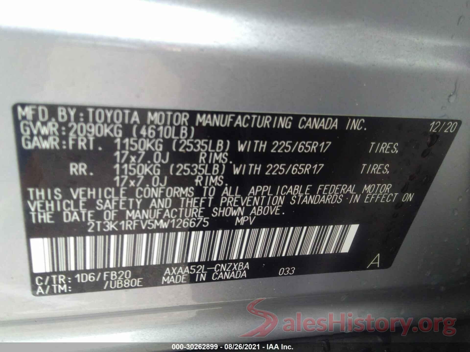 2T3K1RFV5MW126675 2021 TOYOTA RAV4