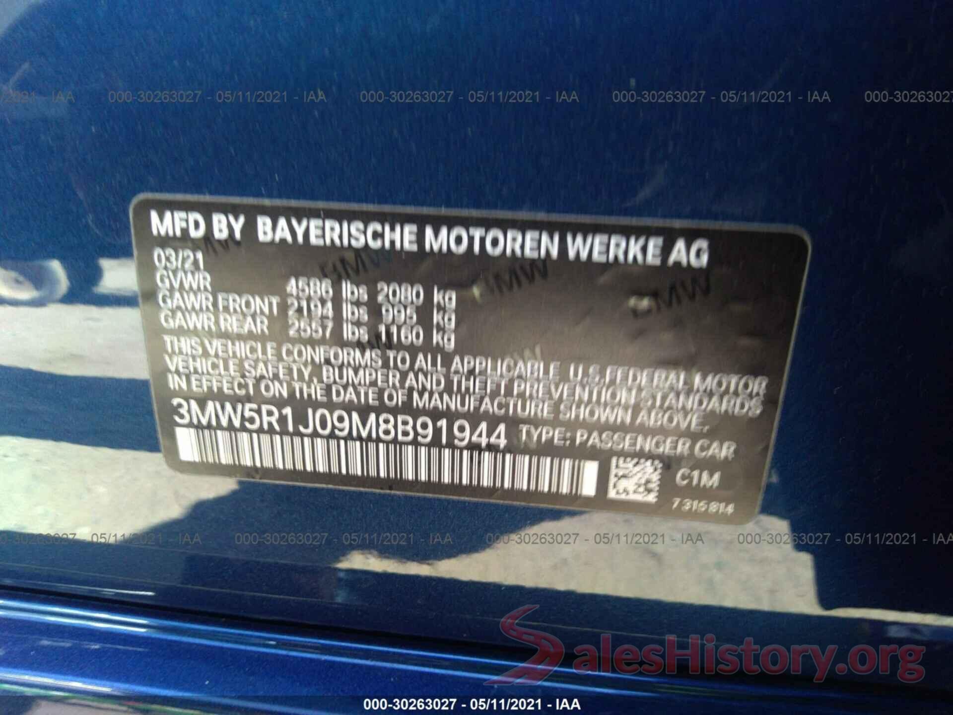 3MW5R1J09M8B91944 2021 BMW 3 SERIES