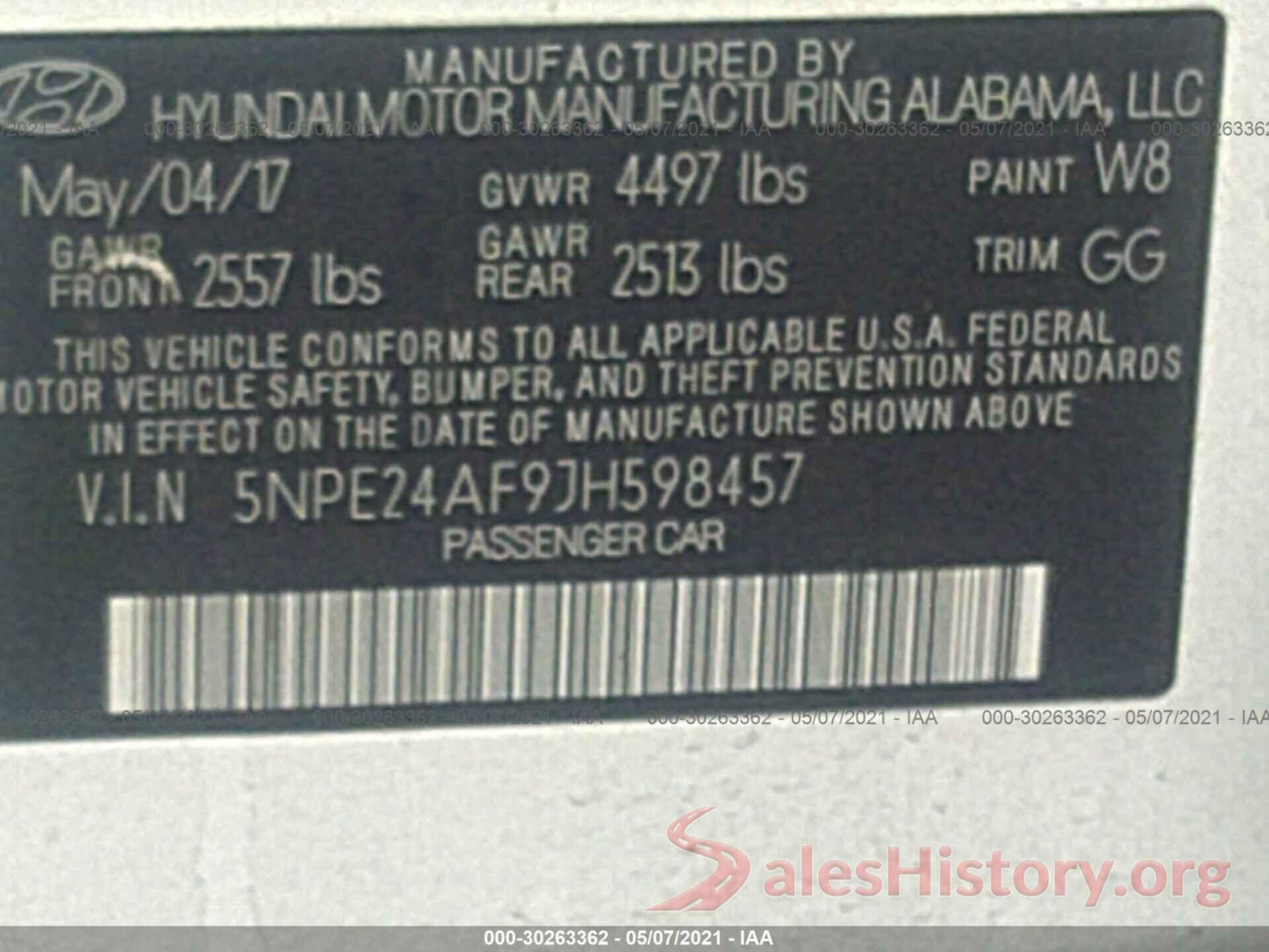 5NPE24AF9JH598457 2018 HYUNDAI SONATA