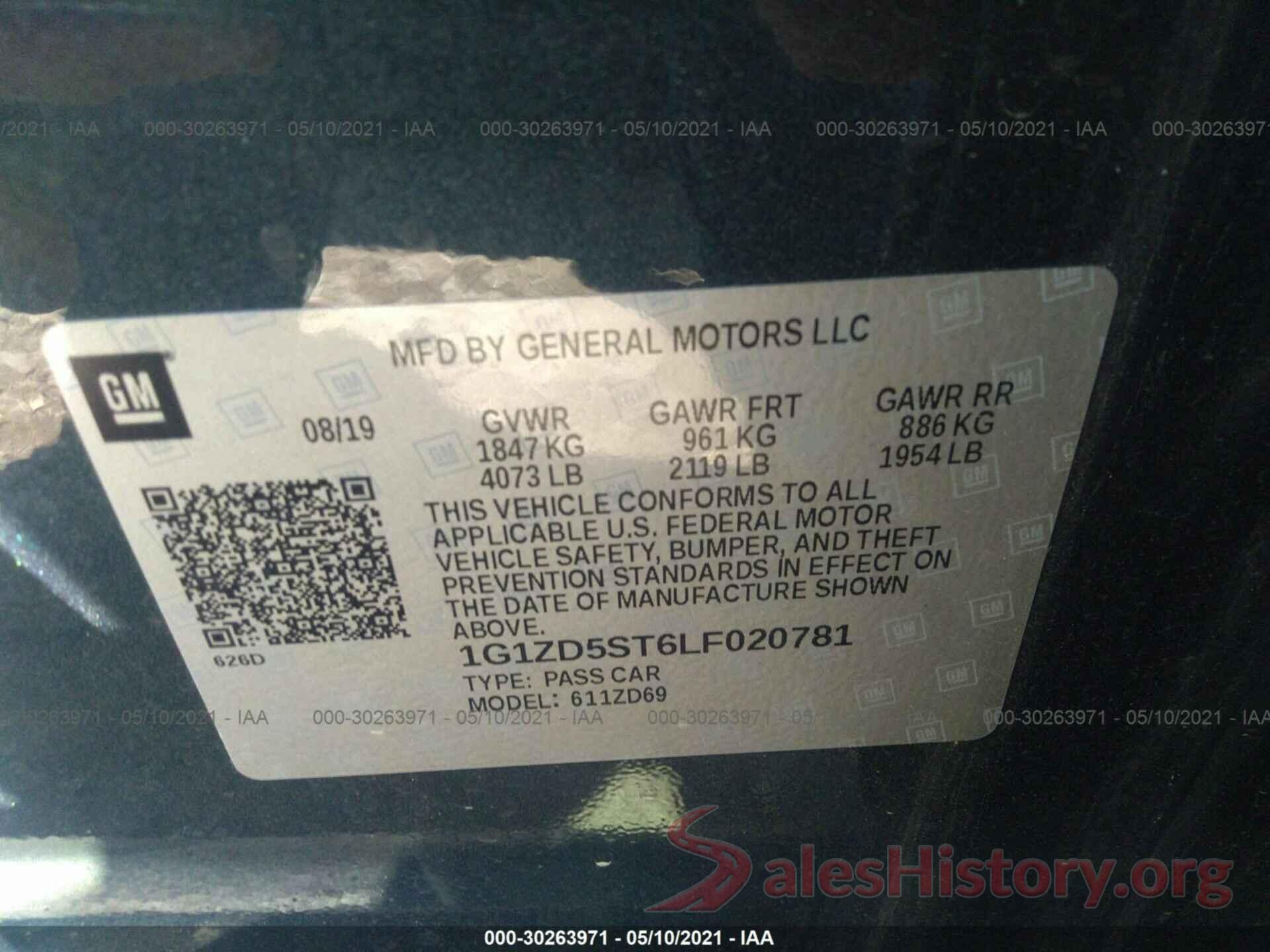 1G1ZD5ST6LF020781 2020 CHEVROLET MALIBU