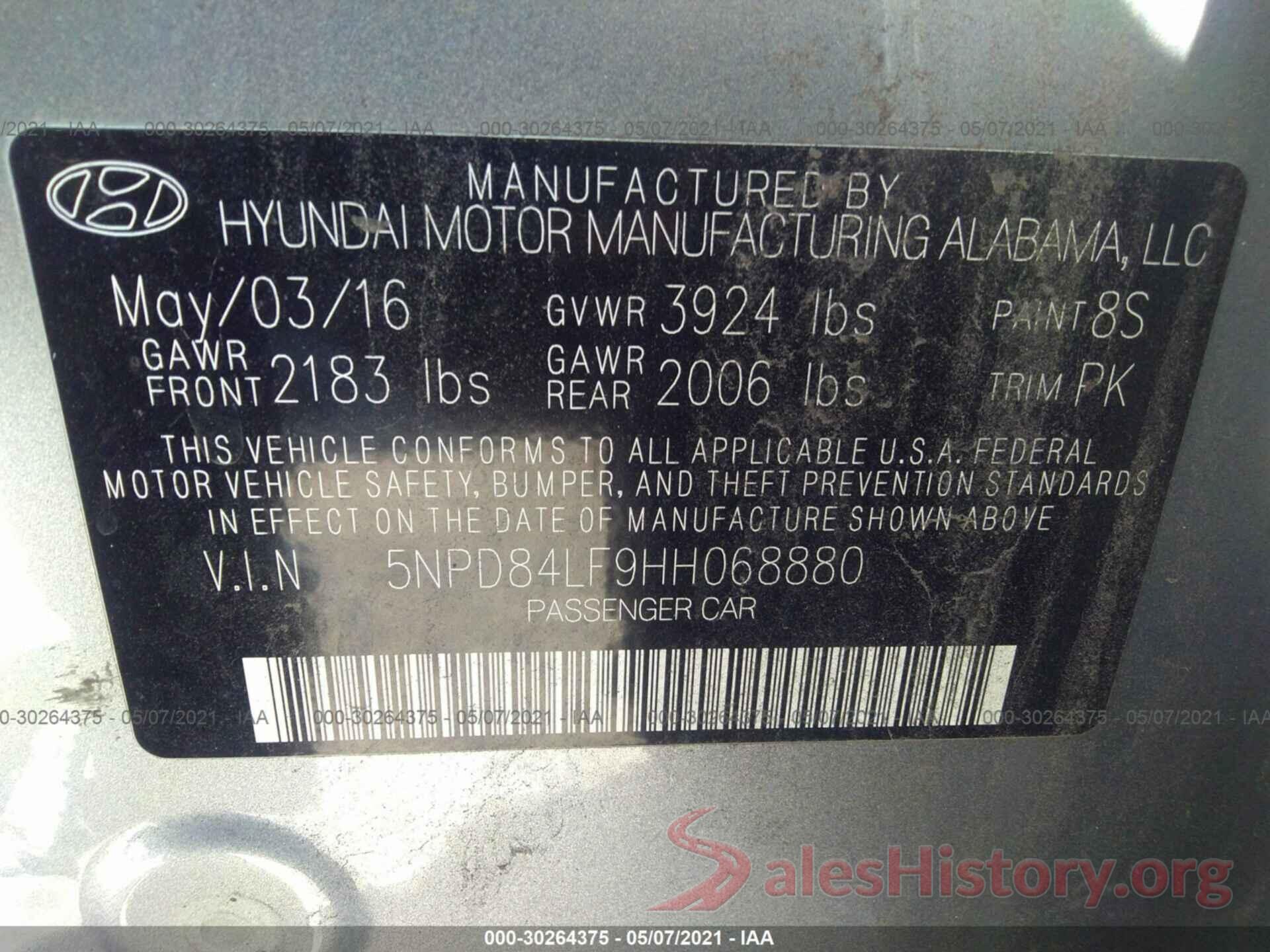 5NPD84LF9HH068880 2017 HYUNDAI ELANTRA