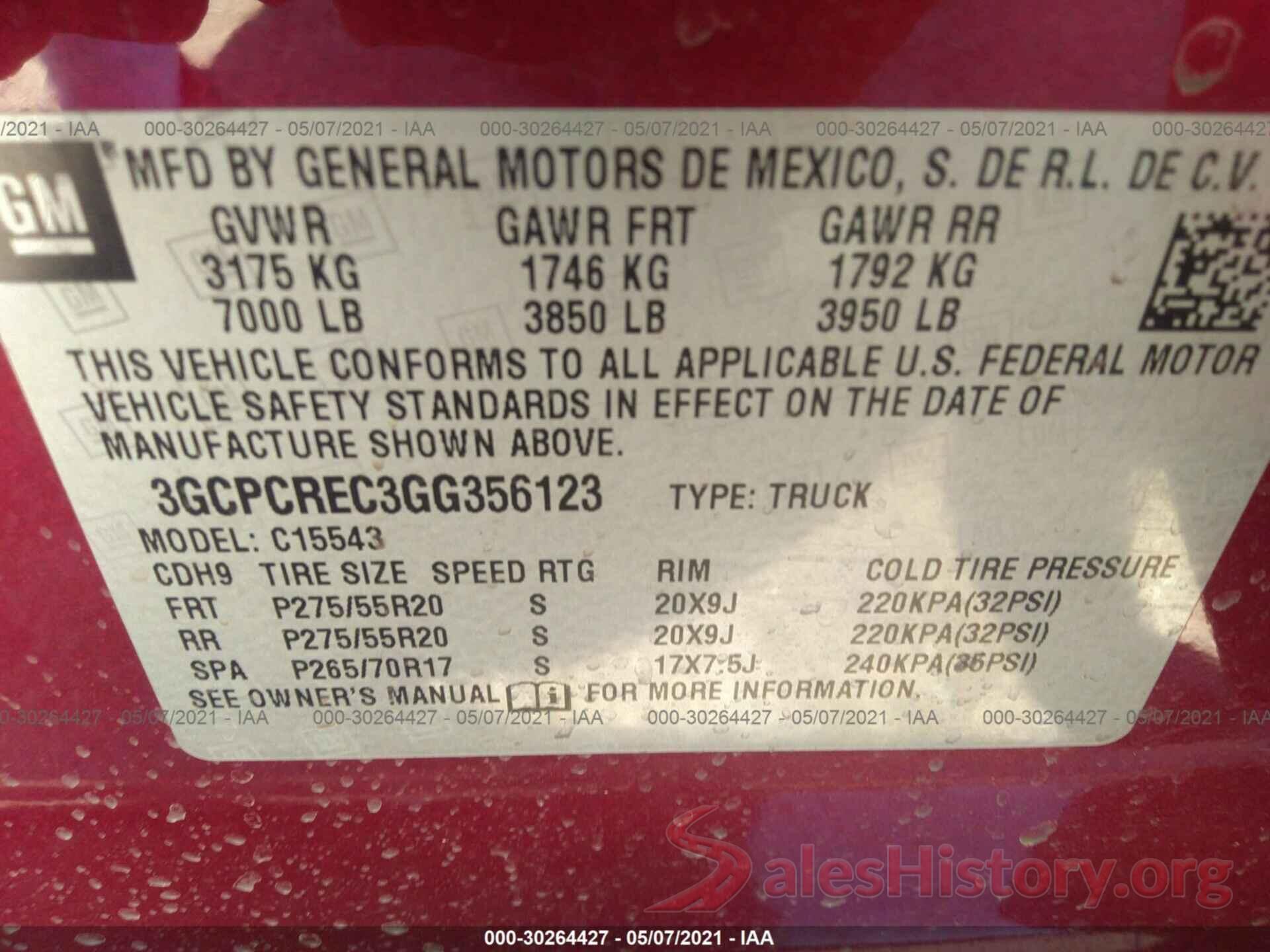 3GCPCREC3GG356123 2016 CHEVROLET SILVERADO 1500