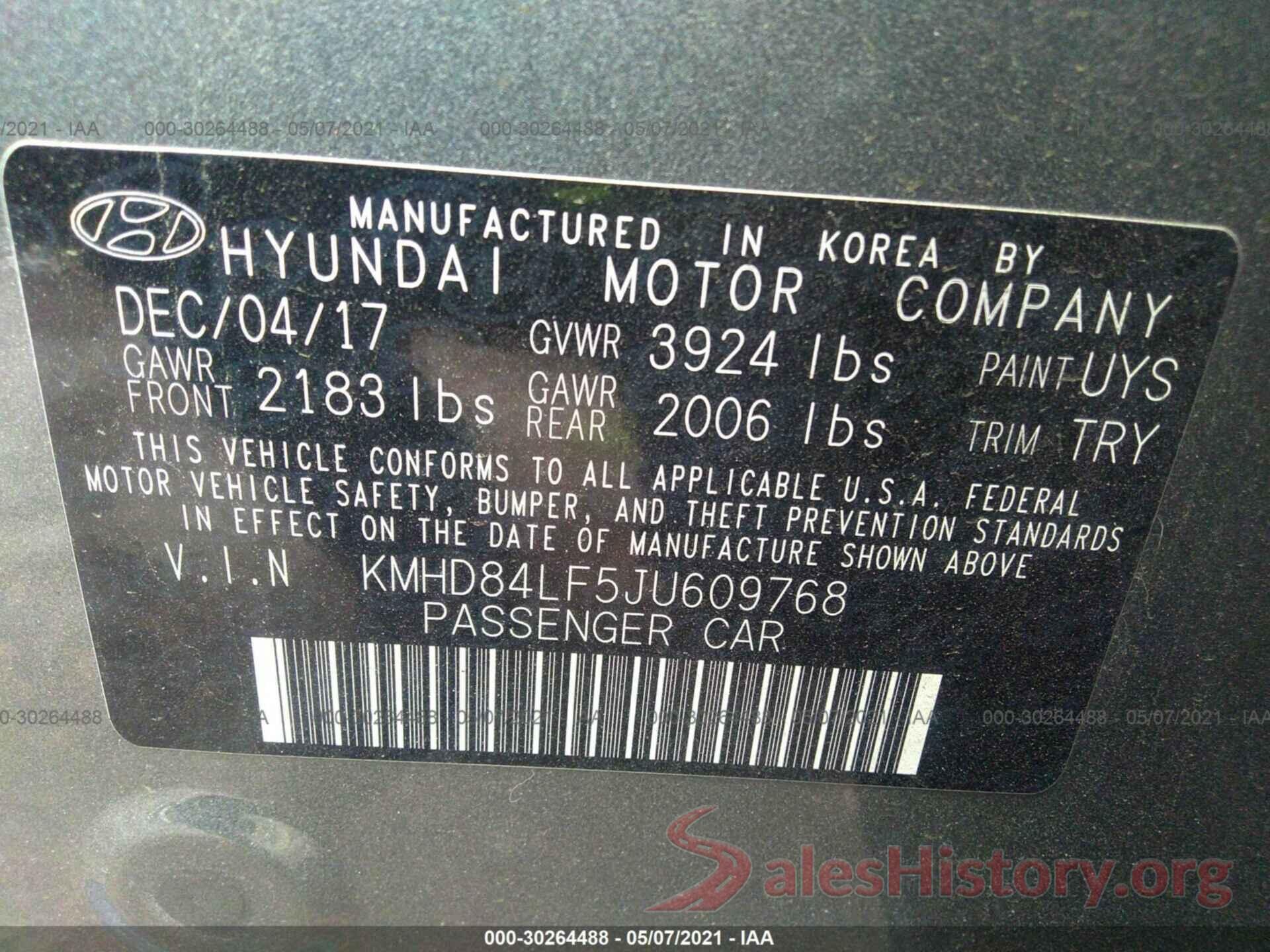 KMHD84LF5JU609768 2018 HYUNDAI ELANTRA