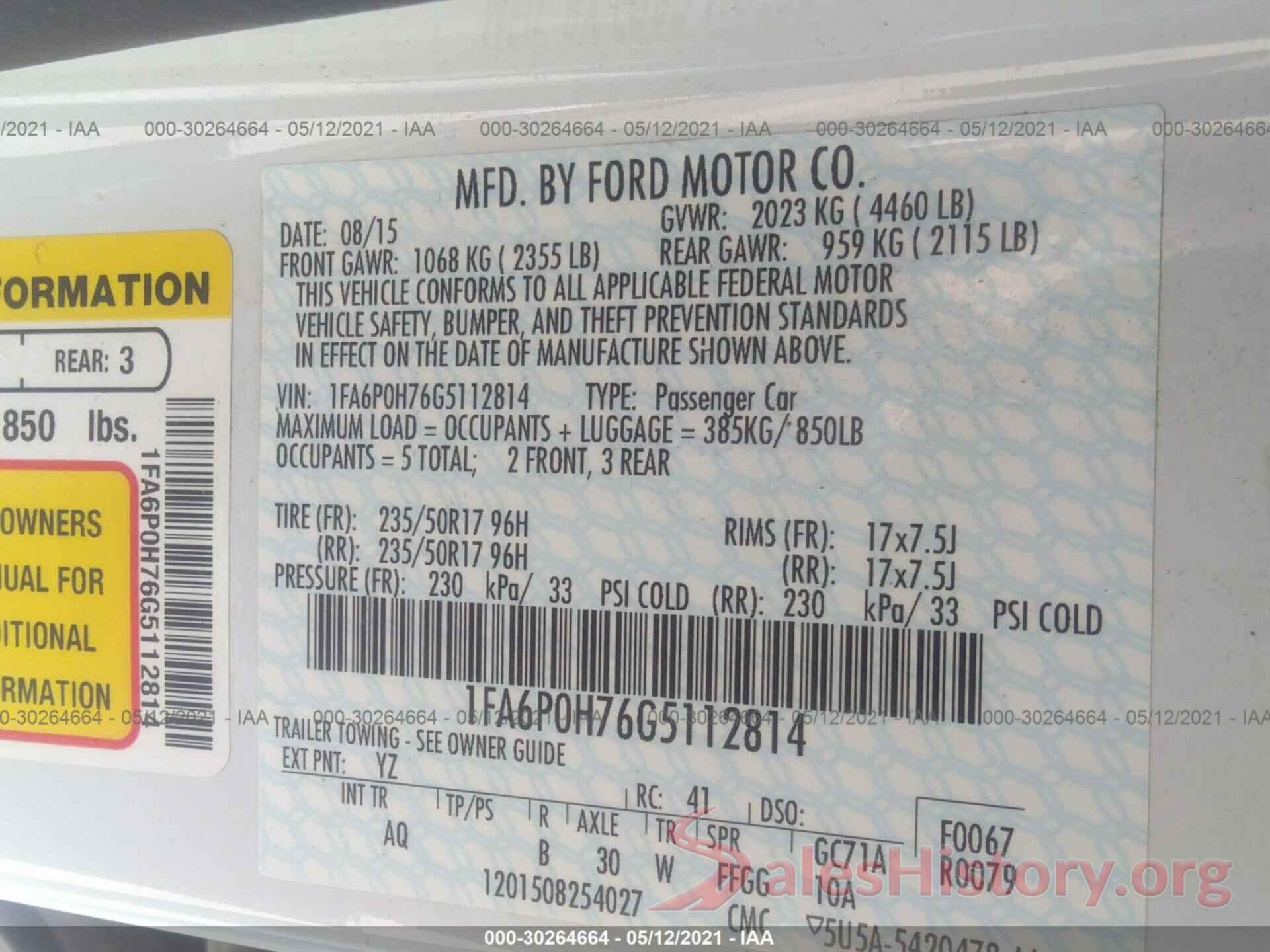 1FA6P0H76G5112814 2016 FORD FUSION