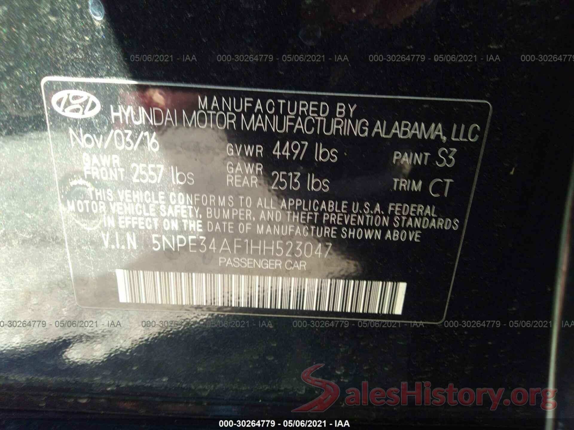 5NPE34AF1HH523047 2017 HYUNDAI SONATA