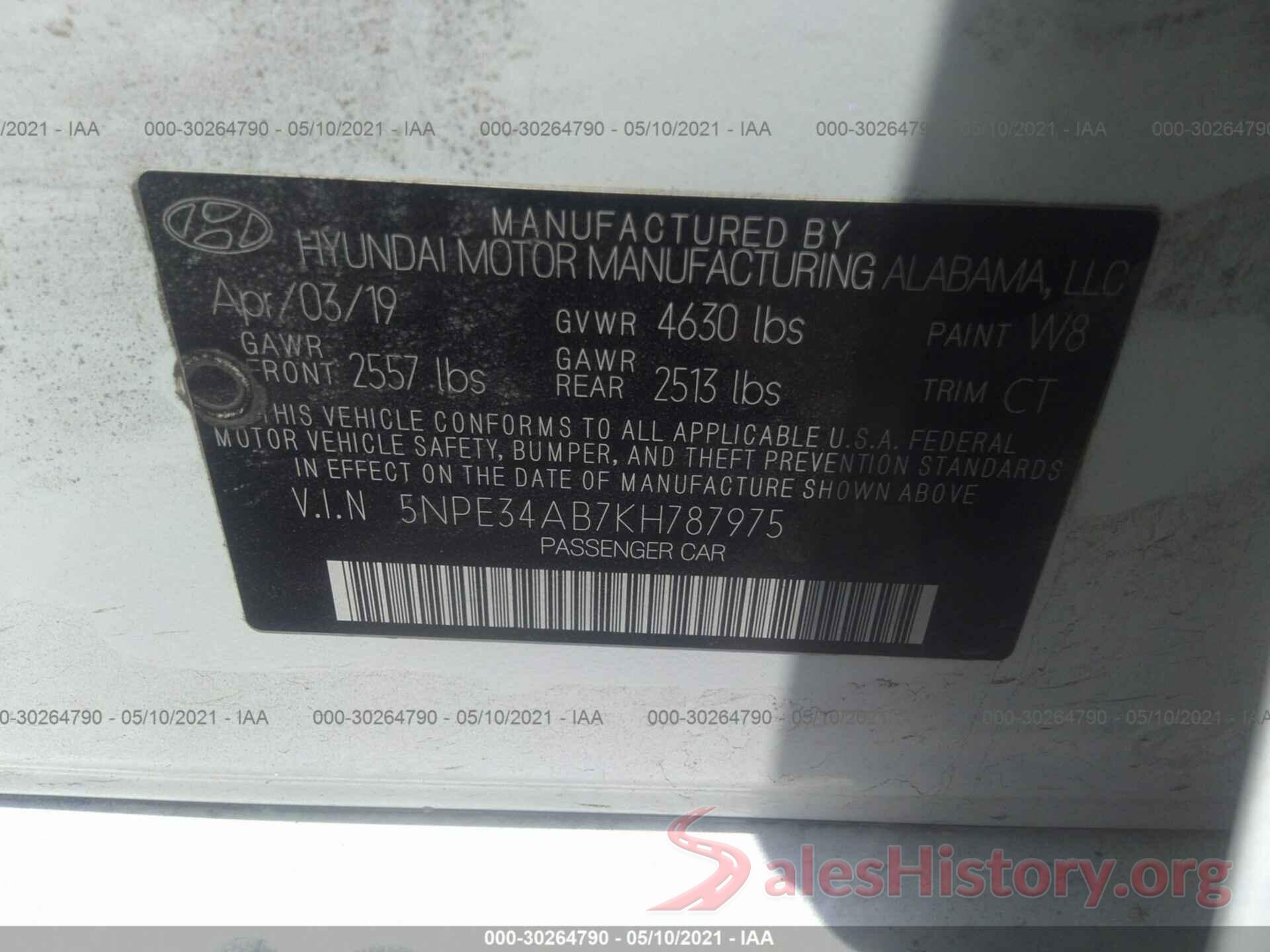 5NPE34AB7KH787975 2019 HYUNDAI SONATA