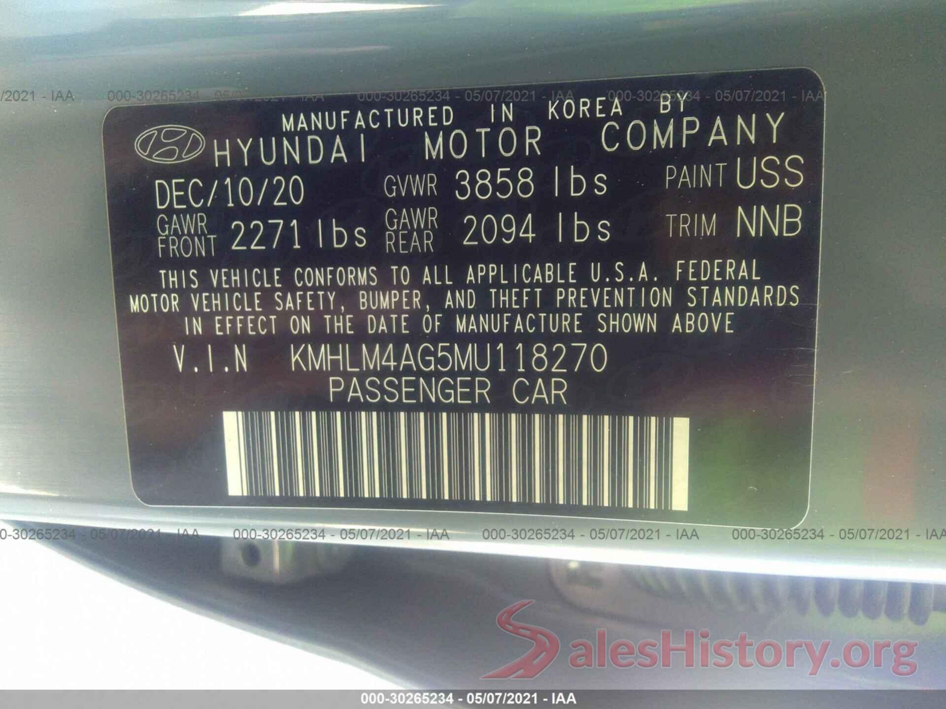 KMHLM4AG5MU118270 2021 HYUNDAI ELANTRA