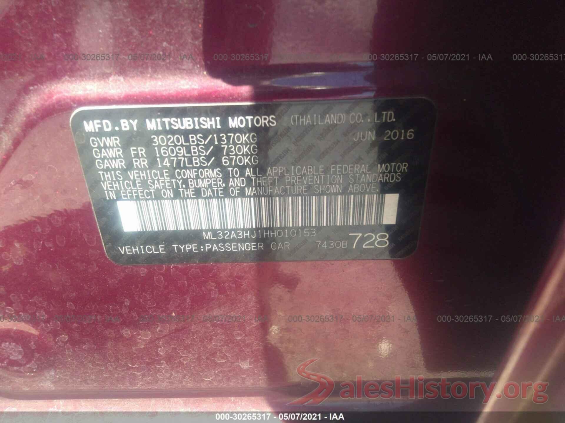 ML32A3HJ1HH010153 2017 MITSUBISHI MIRAGE