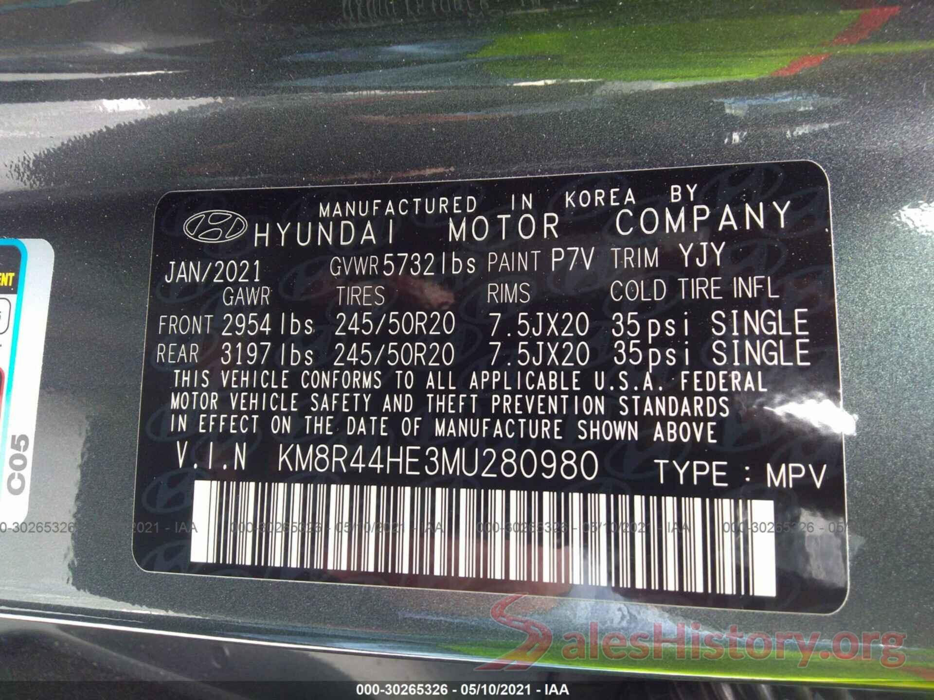 KM8R44HE3MU280980 2021 HYUNDAI PALISADE