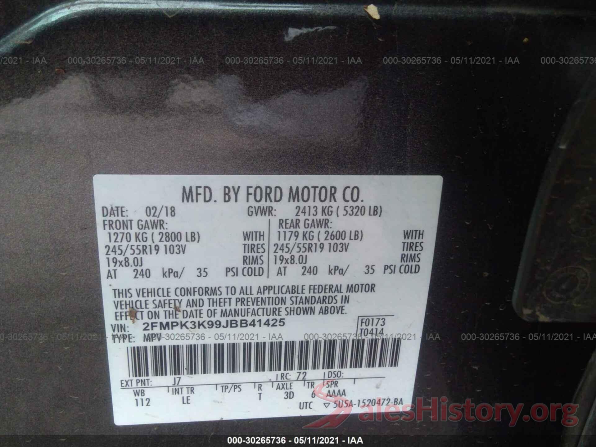 2FMPK3K99JBB41425 2018 FORD EDGE