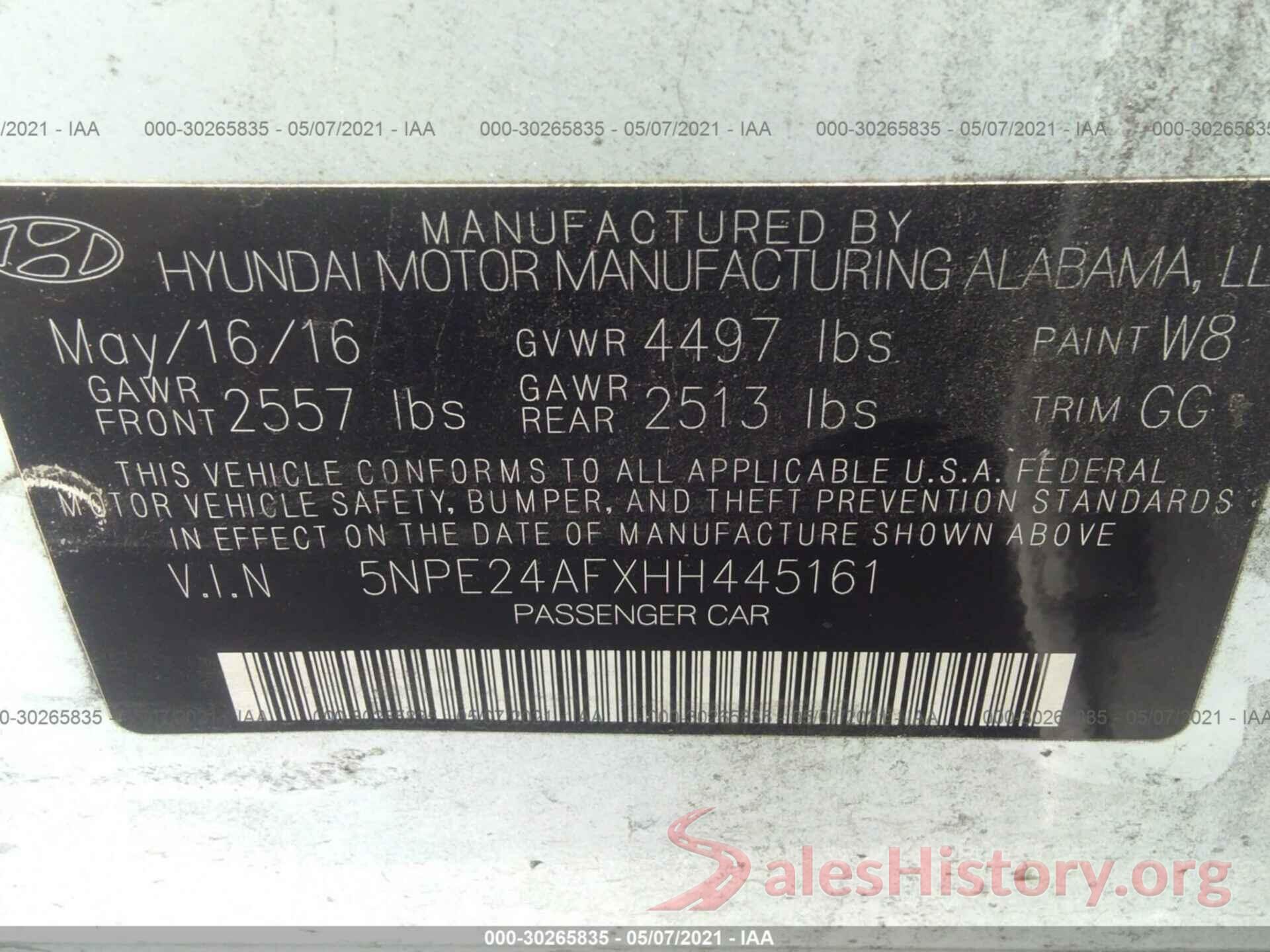 5NPE24AFXHH445161 2017 HYUNDAI SONATA