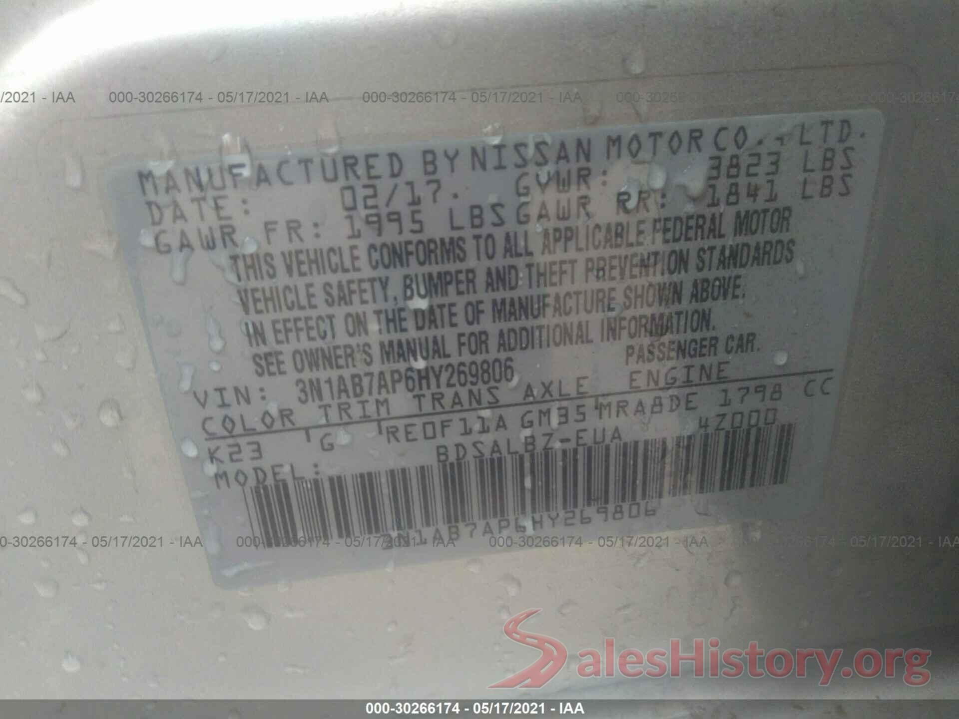 3N1AB7AP6HY269806 2017 NISSAN SENTRA