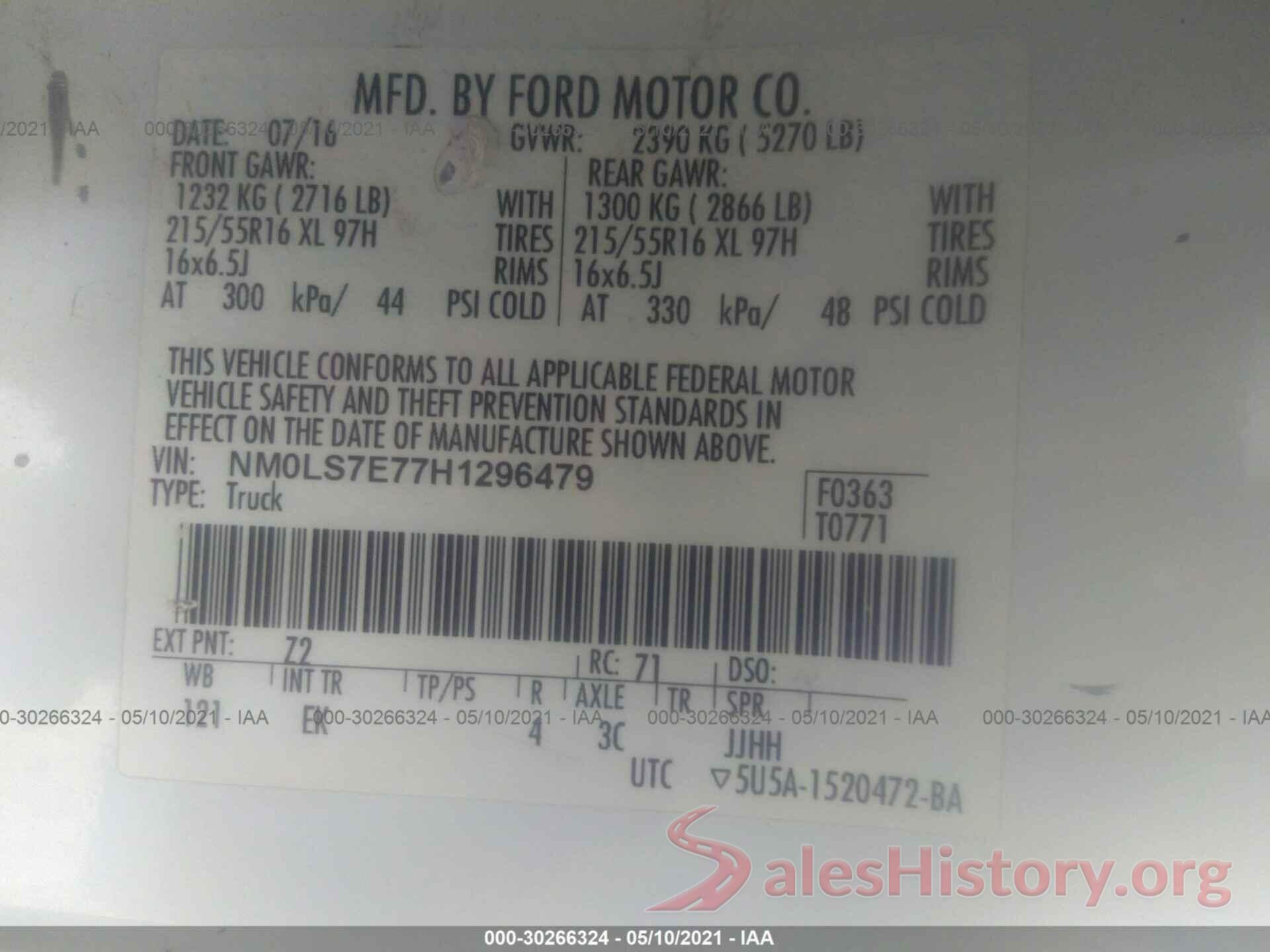 NM0LS7E77H1296479 2017 FORD TRANSIT CONNECT VAN