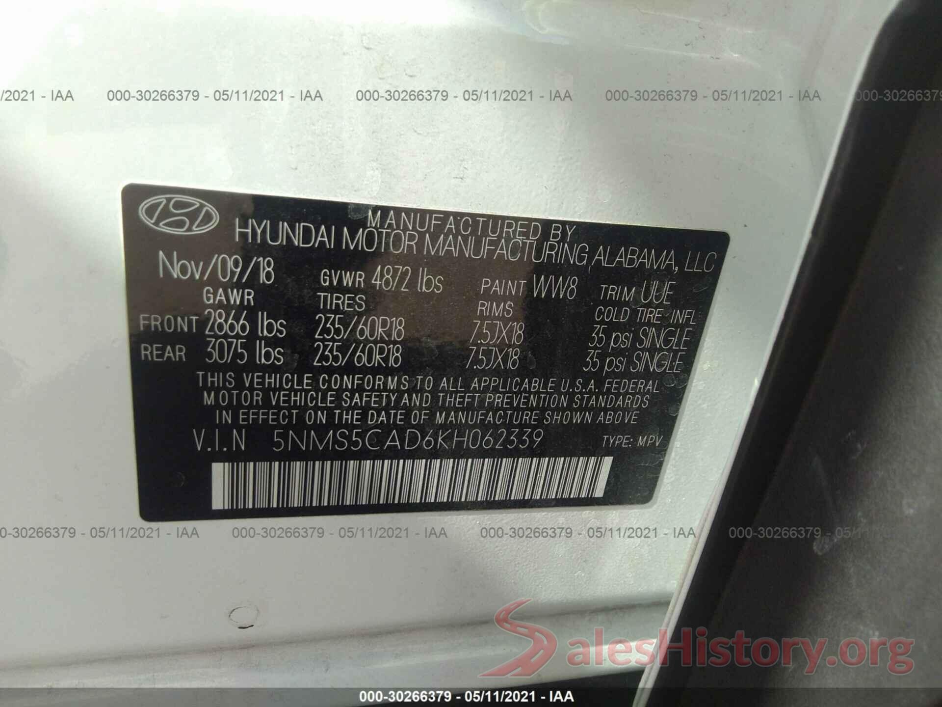 5NMS5CAD6KH062339 2019 HYUNDAI SANTA FE