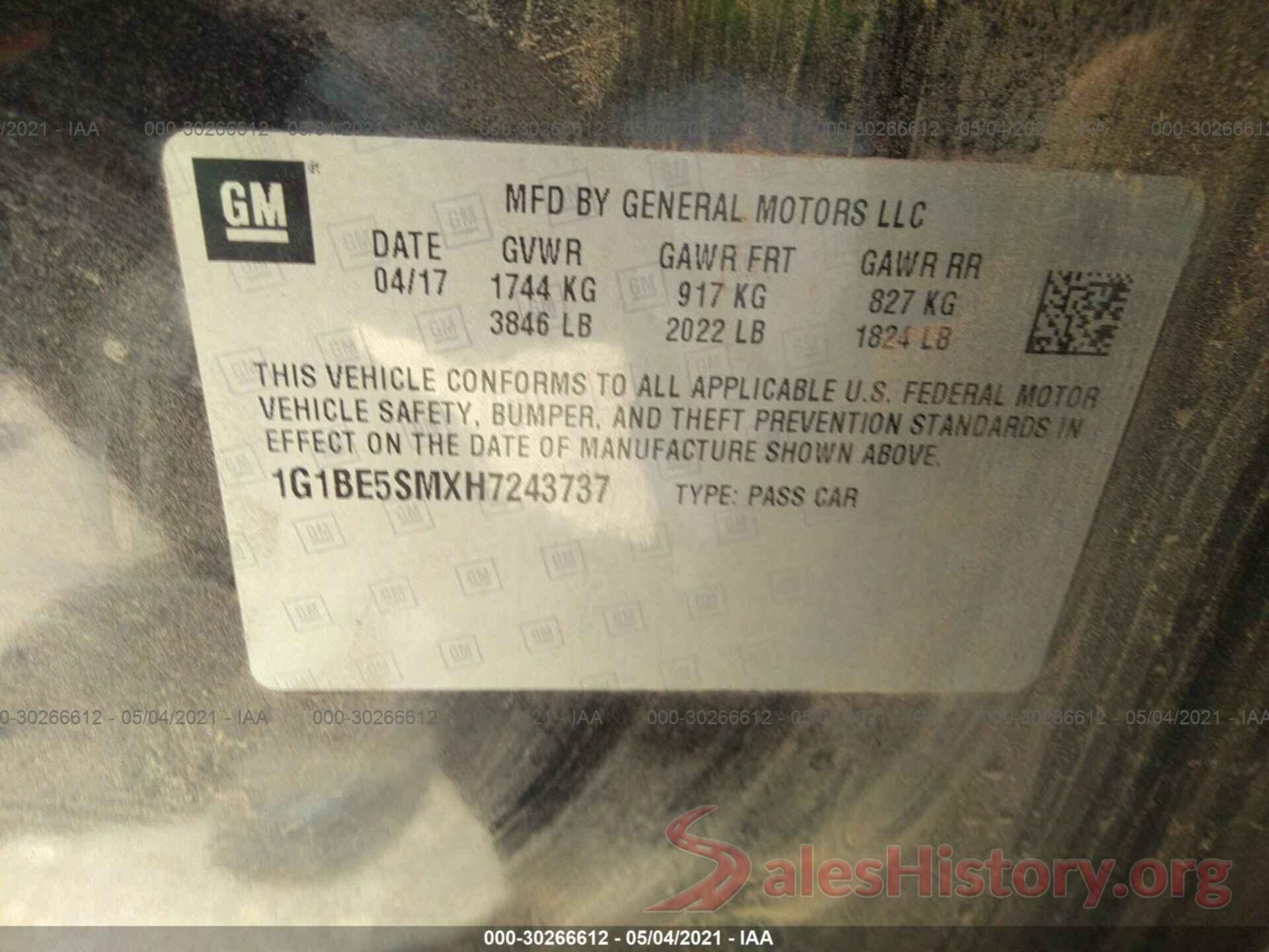 1G1BE5SMXH7243737 2017 CHEVROLET CRUZE