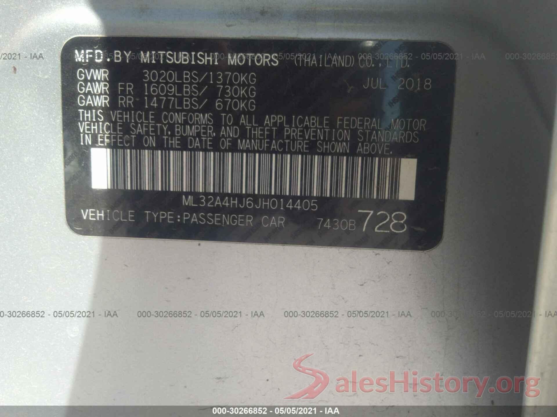 ML32A4HJ6JH014405 2018 MITSUBISHI MIRAGE