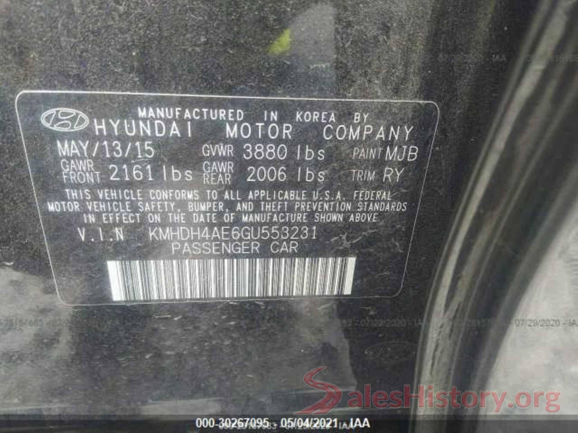 KMHDH4AE6GU553231 2016 HYUNDAI ELANTRA