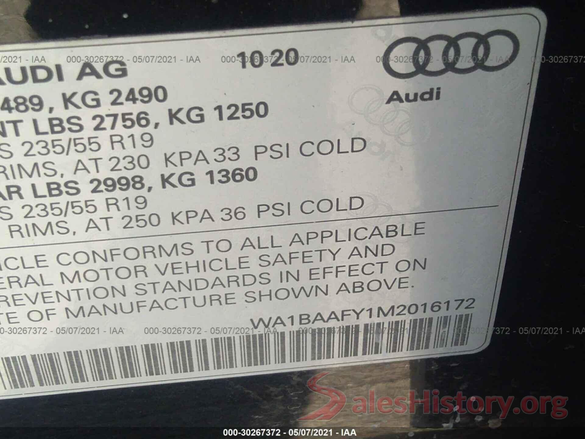 WA1BAAFY1M2016172 2021 AUDI Q5